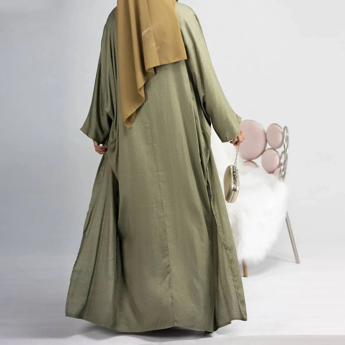 4 Piece Muslim Open Abaya Dress Set with Scarf - Modest Islamic Prayer Outfit for Women, Elegant Loose Flowing Abaya with Mid Wrap & Inner Dress - Perfect for Mosque, Eid, Ramadan & Special Occasions