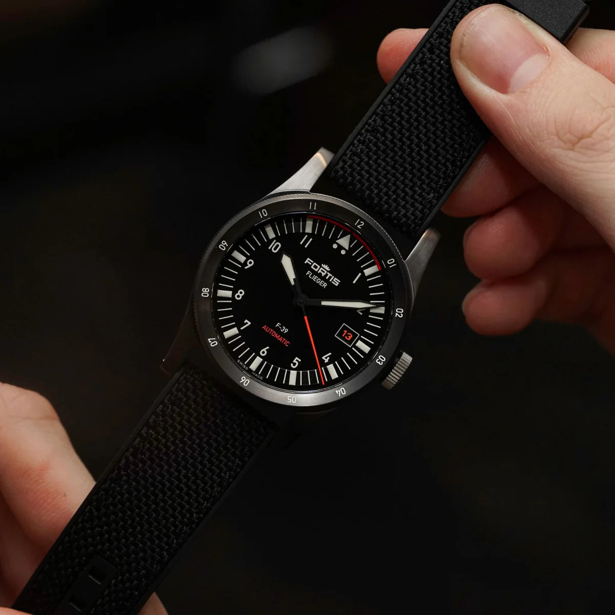 Fortis Flieger F-39 Werk 7 Mission Black Pilot Watch - Swiss Automatic Aviation Timepiece for Men, Perfect for Flying, Travel & Outdoor Adventures
