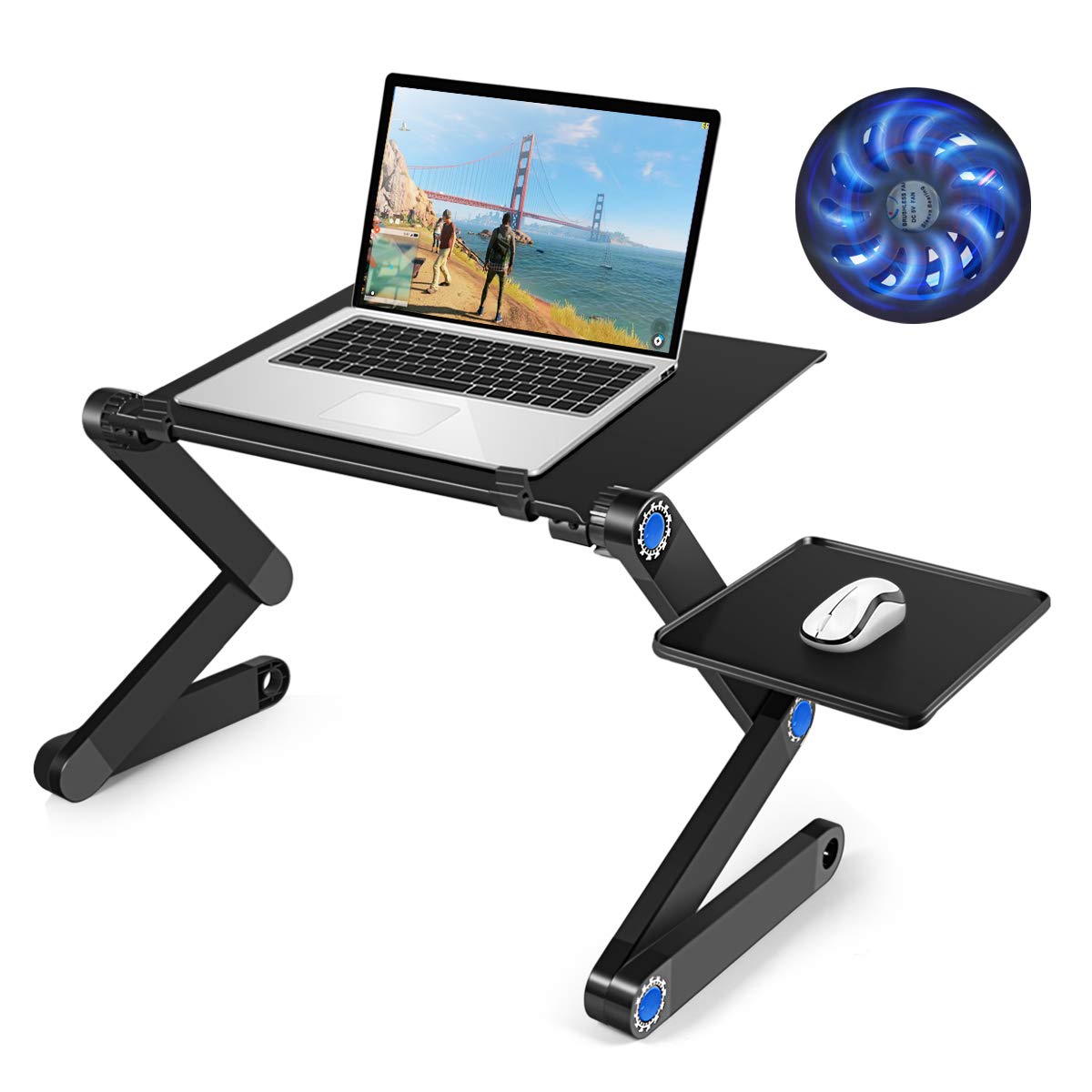 Adjustable Laptop Stand for Bed & Couch - Portable Ergonomic Laptop Table with Cooling Fan, Height & Angle Tilt - Perfect for Work, Study, Gaming & Watching Movies in Bed, Office or Travel