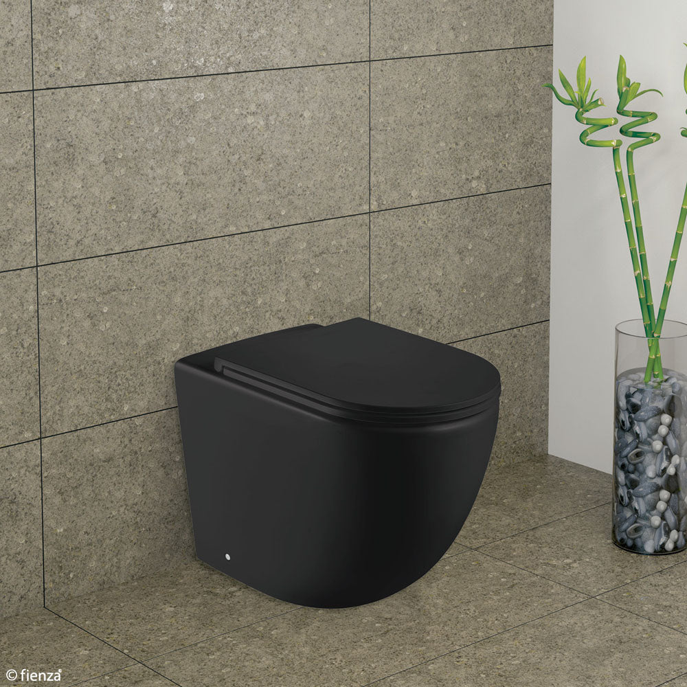 Fienza K002376MB PS Koko Matte Black Wall Mounted Toilet Suite with P-Trap - Modern Bathroom Fixture for Small Spaces & Contemporary Homes