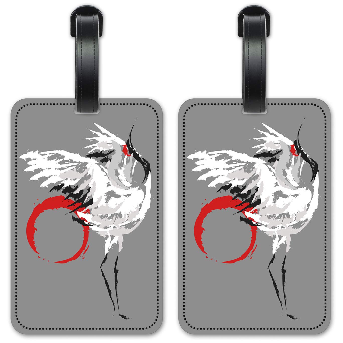 Dancing Crane Luggage ID Tags - Set of 2 Personalized Suitcase Identification Cards for Travel - Perfect for Airports, Cruise Ships & Business Trips
