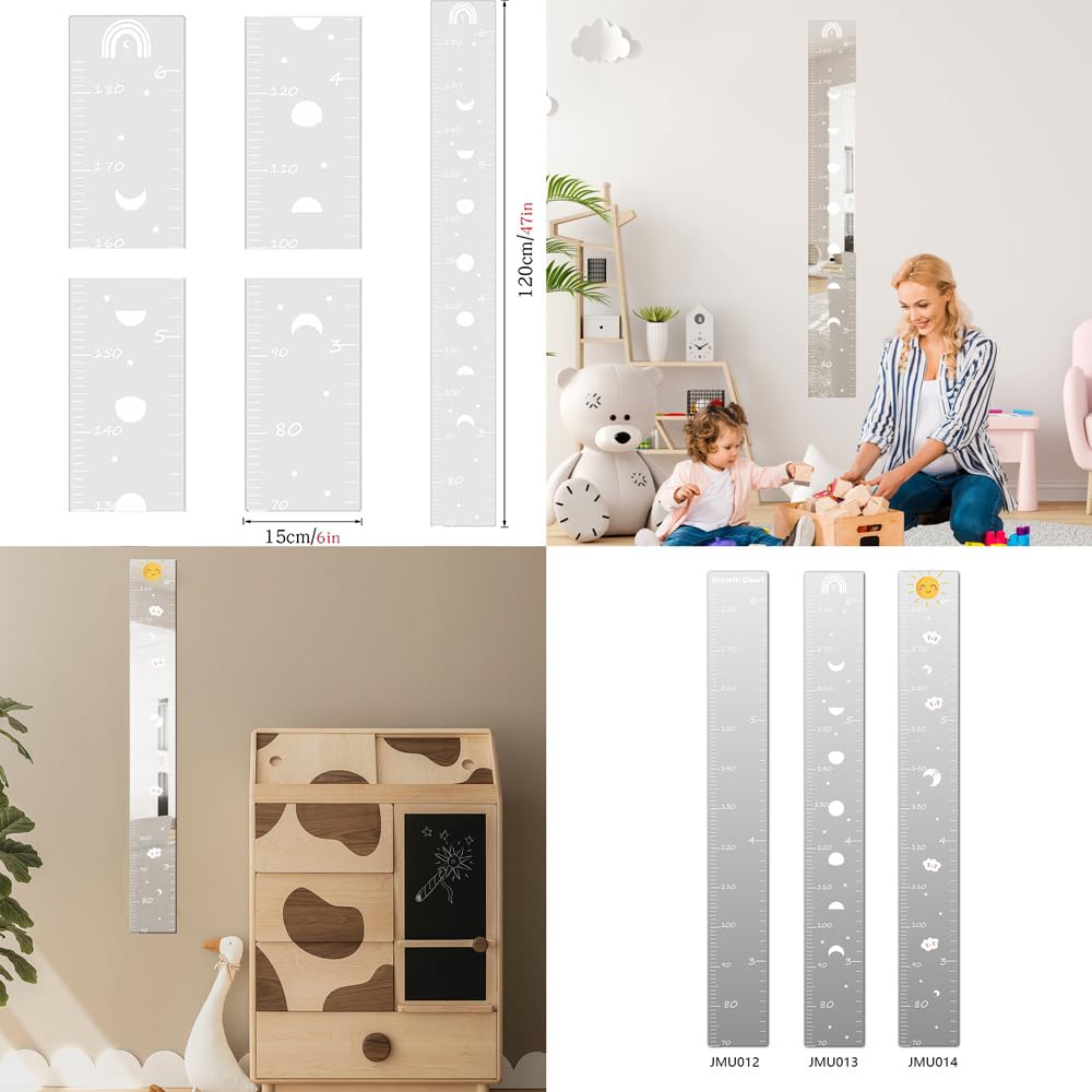 Foldable Acrylic Growth Chart Mirror for Kids - Wall Mounted Height Measurement Tool for Nursery, Bedroom & Playroom - Perfect for Tracking Children's Growth & Room Decor