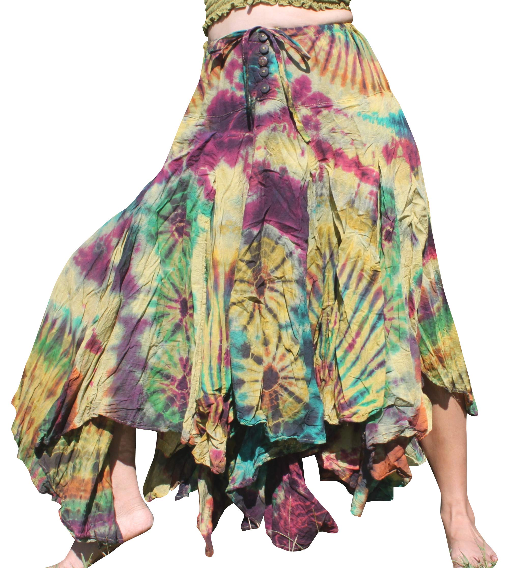 **Bohemian Tie-Dye Maxi Skirt for Women - Flowy Gypsy Pleated Dance Skirt with Wide Hem - Perfect for Festivals, Beach & Boho Fashion**