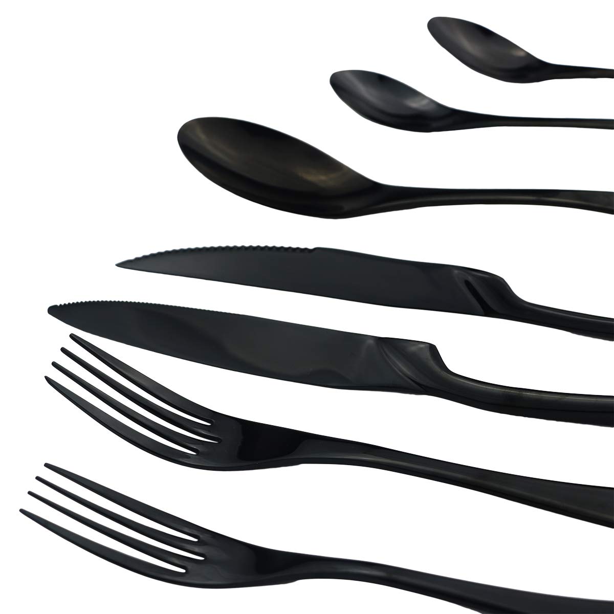 Premium 7-Piece Black Luxury Silverware Set - Mirror Finish 304 Stainless Steel Flatware for Home, Hotel & Restaurant - Heavy Duty Kitchen Utensil Set for Fine Dining, Wedding Gifts & Elegant Table Settings