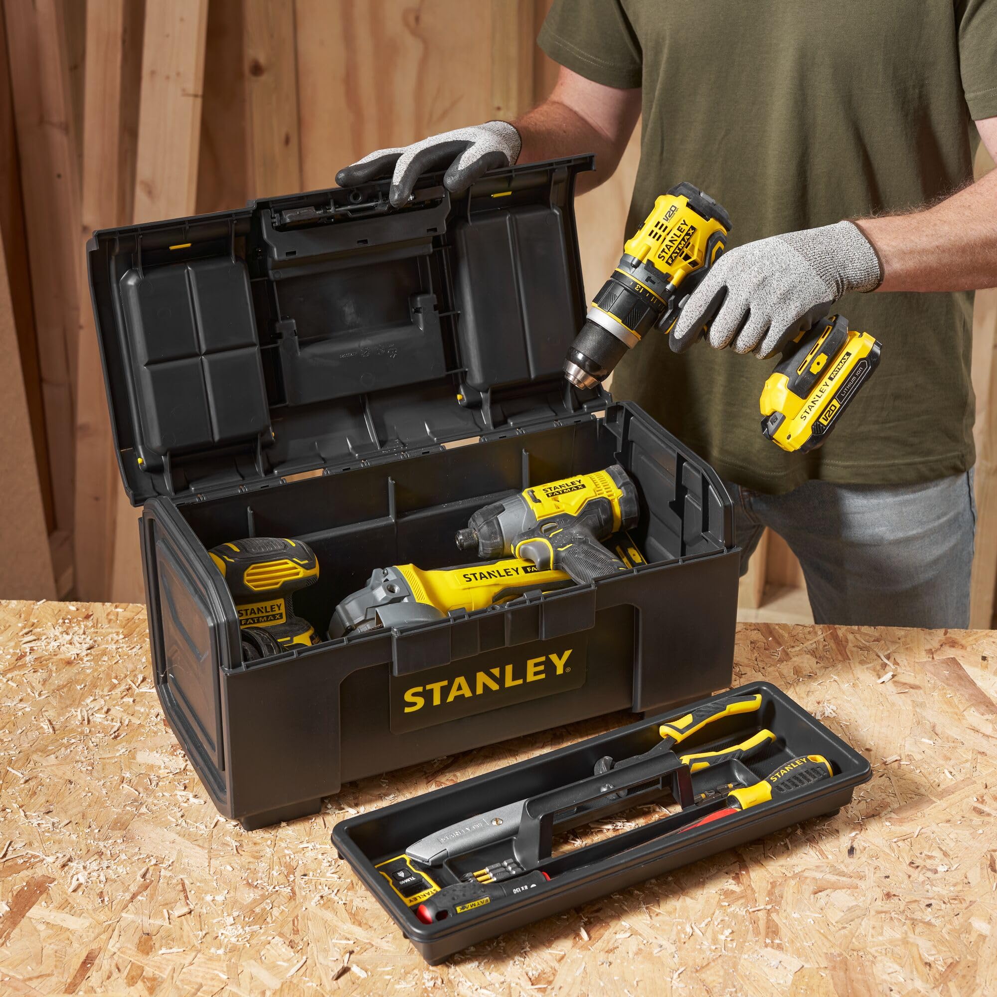 Stanley 19-Inch One Touch Toolbox - Heavy Duty DIY Tool Storage Organizer with Easy Access for Home, Garage & Workshop Projects