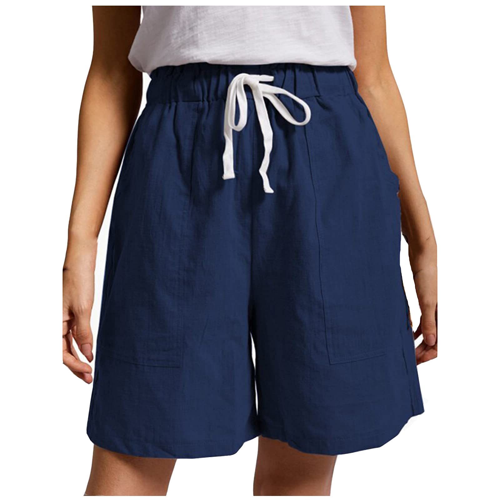 HUERTOP Women's Running Shorts - Breathable Cotton Linen Elastic Waist Shorts with Pockets | Wide Leg Athletic Dance Shorts for Yoga, Gym & Casual Wear