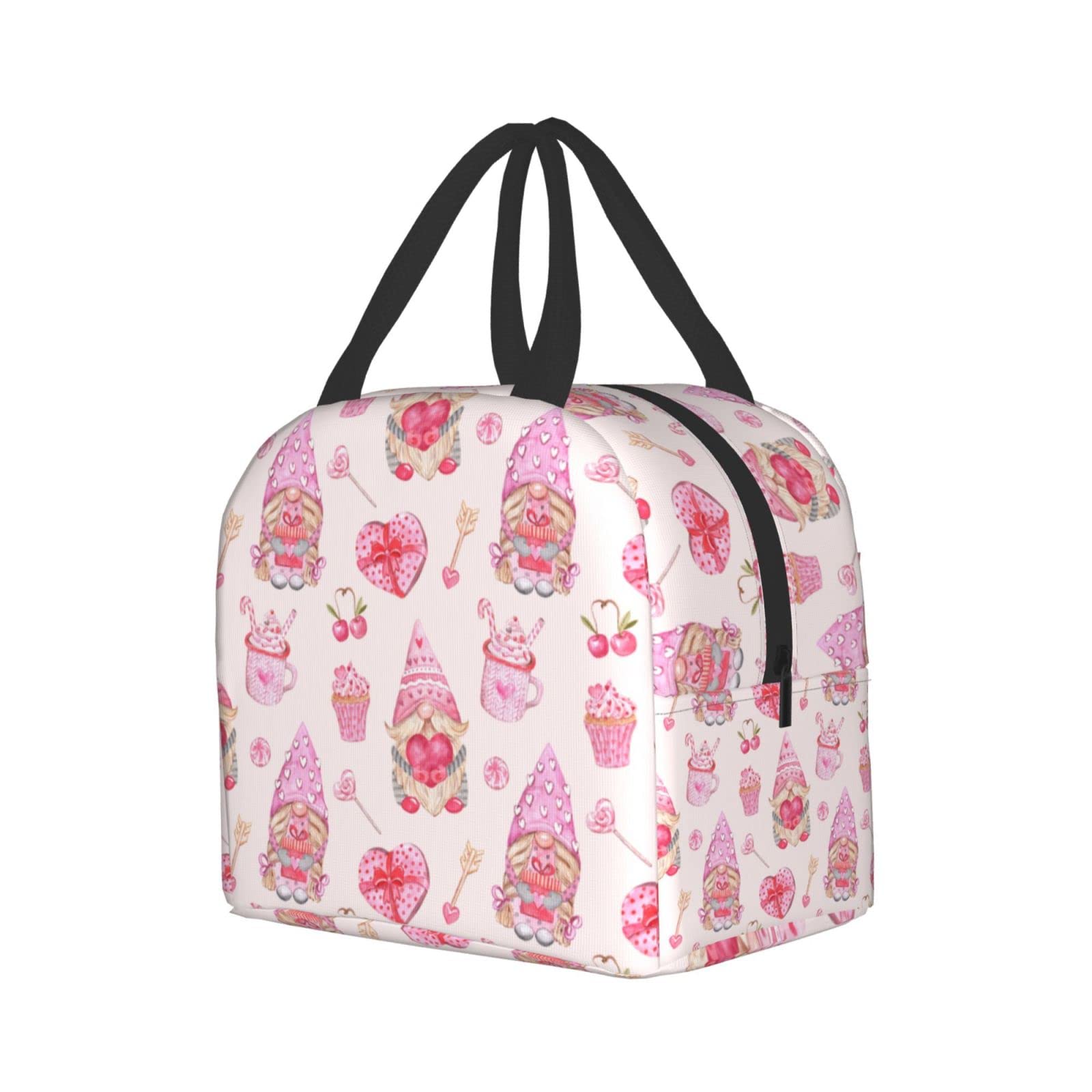 Valentine's Day Gnome Couple Insulated Lunch Box - Reusable Thermal Lunch Bag for Kids & Women, Perfect for School, Work, Camping, Hiking, Picnics, Beach & Travel - Ideal for Valentine's Gifts, Romantic Dates & Outdoor Adventures