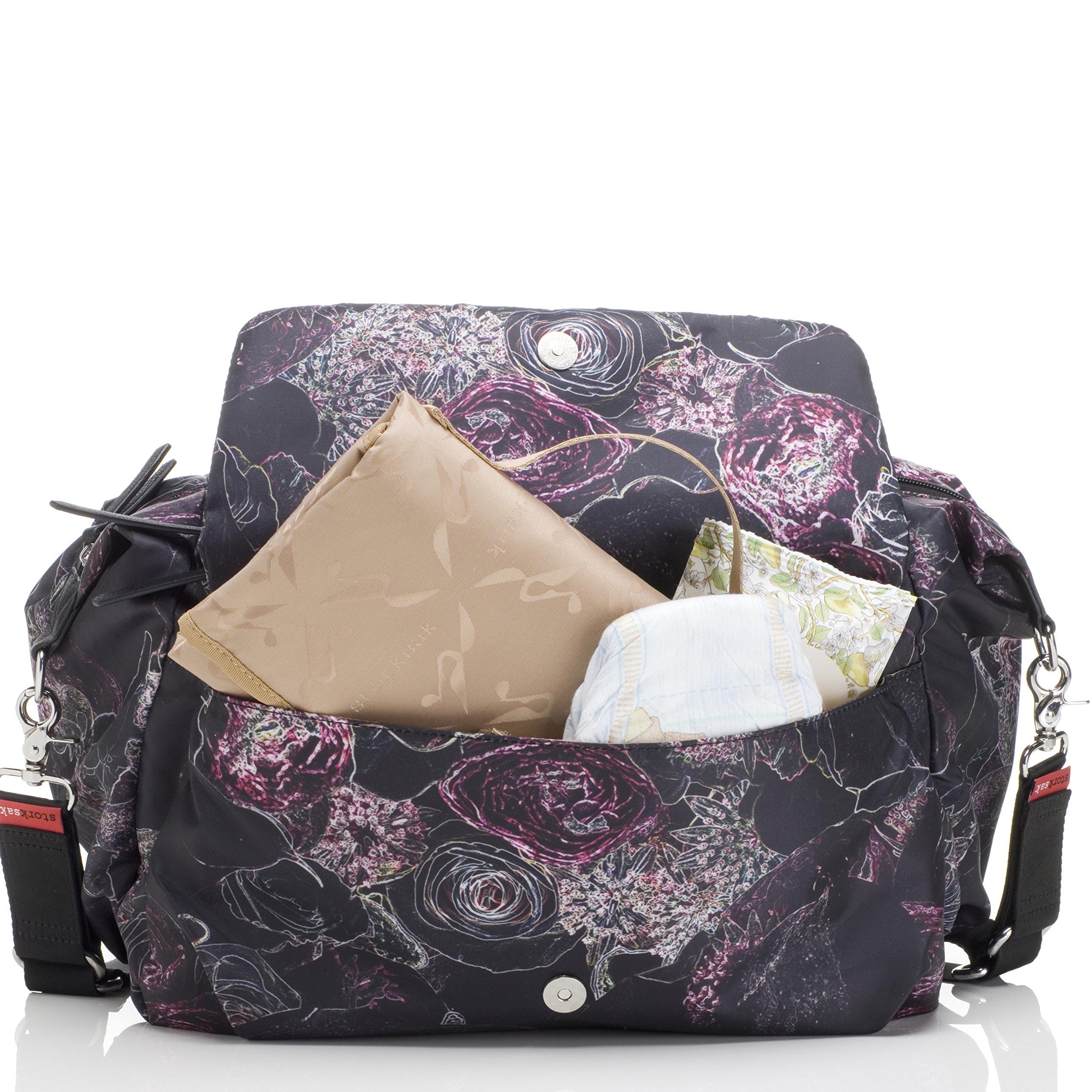 Storksak Seren Convertible Shoulder Backpack for Women - Floral Print Diaper Bag, Travel & Work Tote - Adjustable Straps, Spacious Compartments - Perfect for Moms, Commuters & Business Professionals