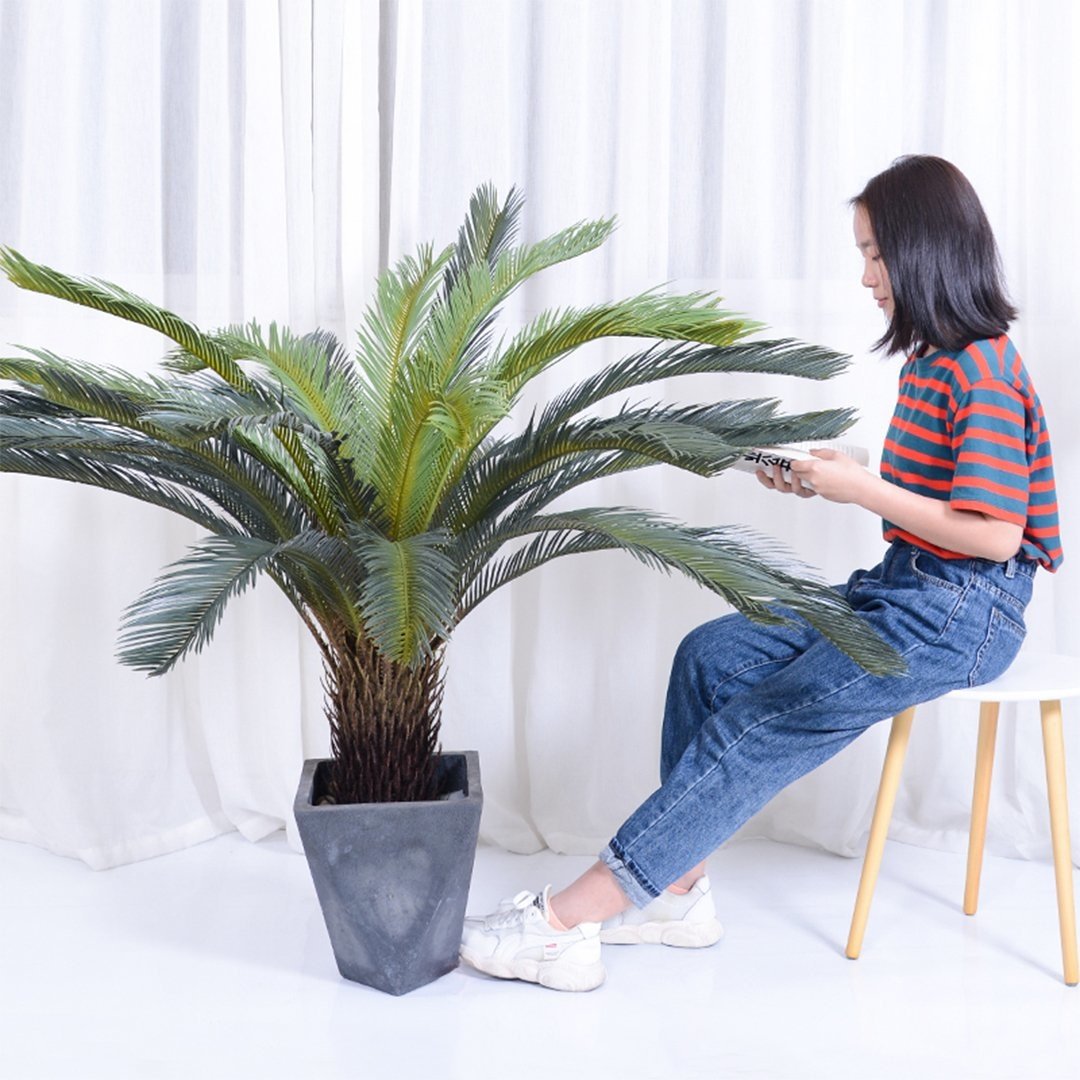 125cm Artificial Cycas Revoluta Sago Palm Tree - Indoor Fake Plant with Pot for Home, Office & Wedding Decor - Perfect for Living Room, Bedroom & Event Centerpieces