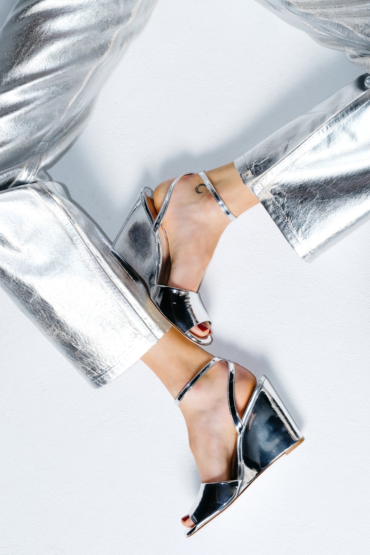 Yves Silver Specchio Wedge Sandals - Women's Comfortable Chunky Heel Shoes for Casual Outings & Summer Parties