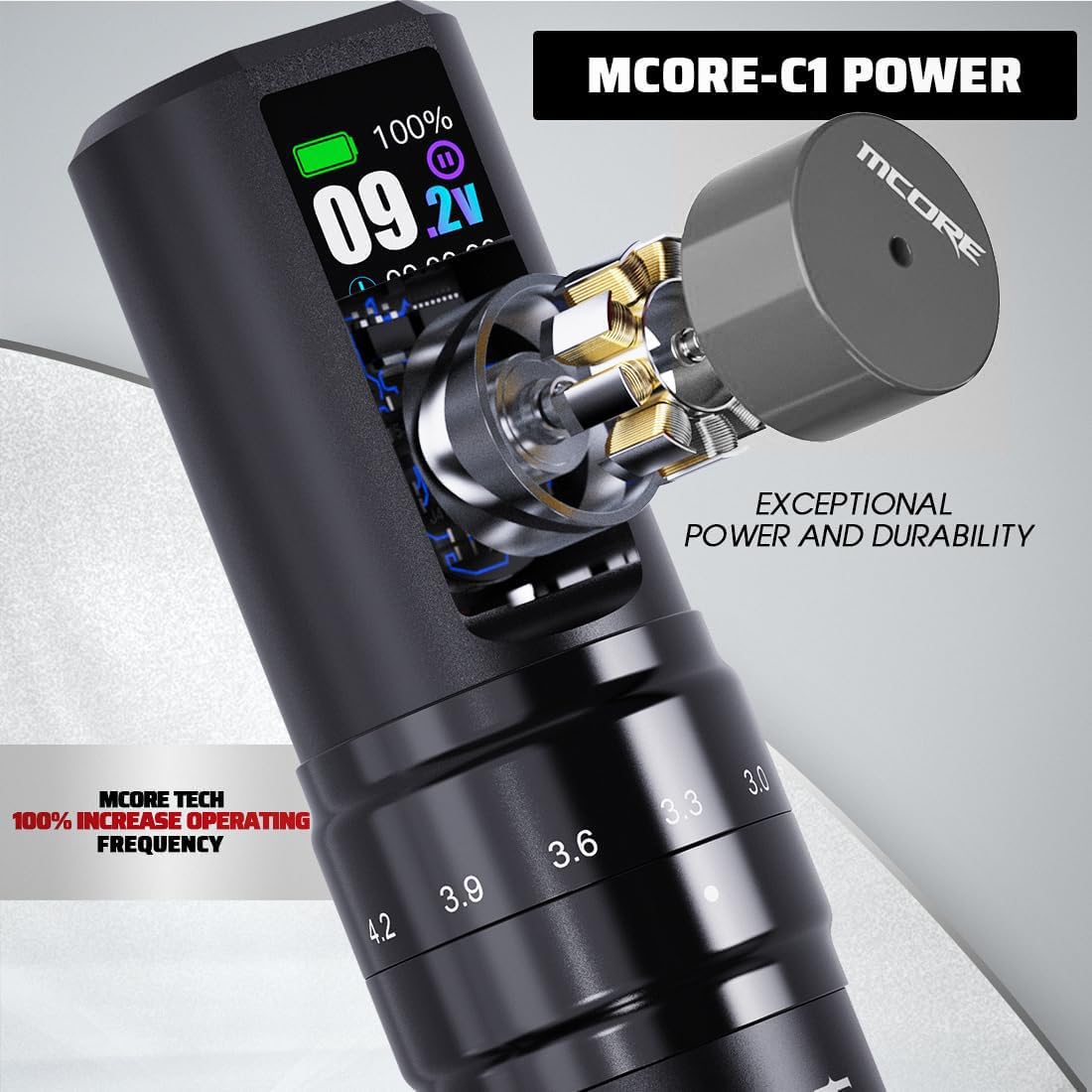 MCORE Mast Tattoo Fold2 Pro Wireless Tattoo Pen Machine - Professional Rotary Tattoo Gun with Smart LCD Display, 7 Adjustable Stroke Lengths & Powerful Motor for Tattoo Artists (Black) - Perfect for Studio Work, Home Tattooing & Professional Body Art Sessions