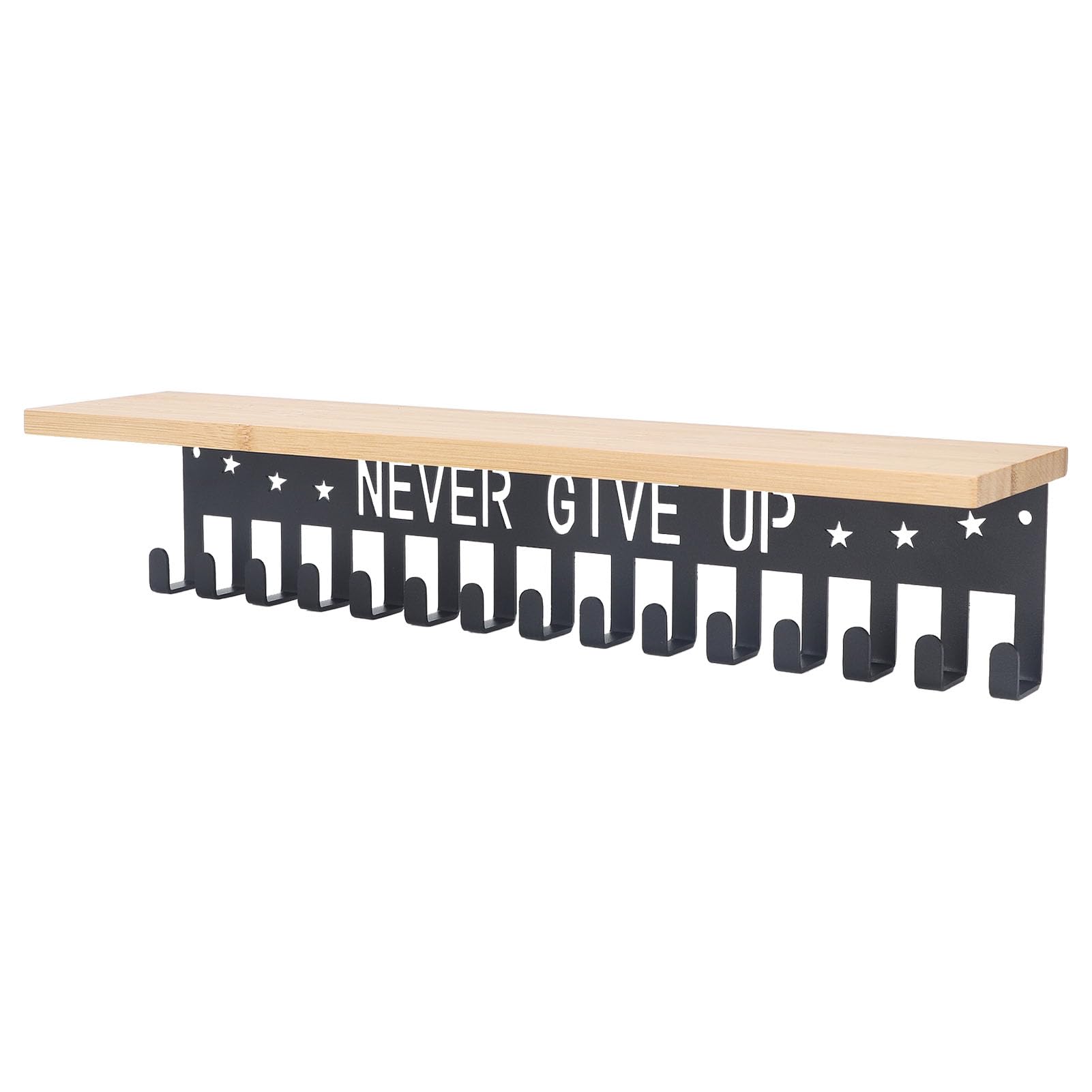 Metal Award Display Trophy Shelf with 20 Hooks - Wall Mounted Wooden Medal Holder for Sports Awards, Office Recognition & Home Decor