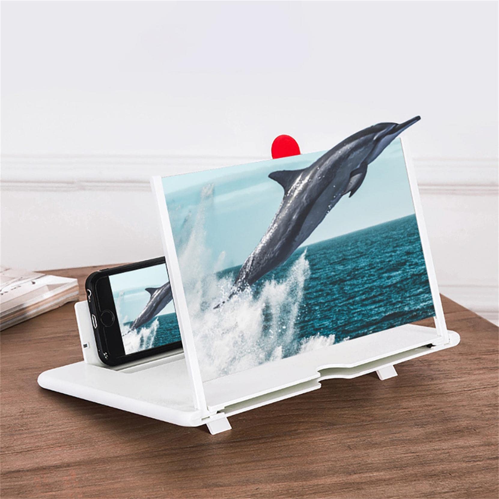 Pimelu 12 Inch 3D Screen Magnifier for Smartphones - HD Movie Projector with Desktop Stand | Perfect for Home Theater, Gaming & Video Watching (White)