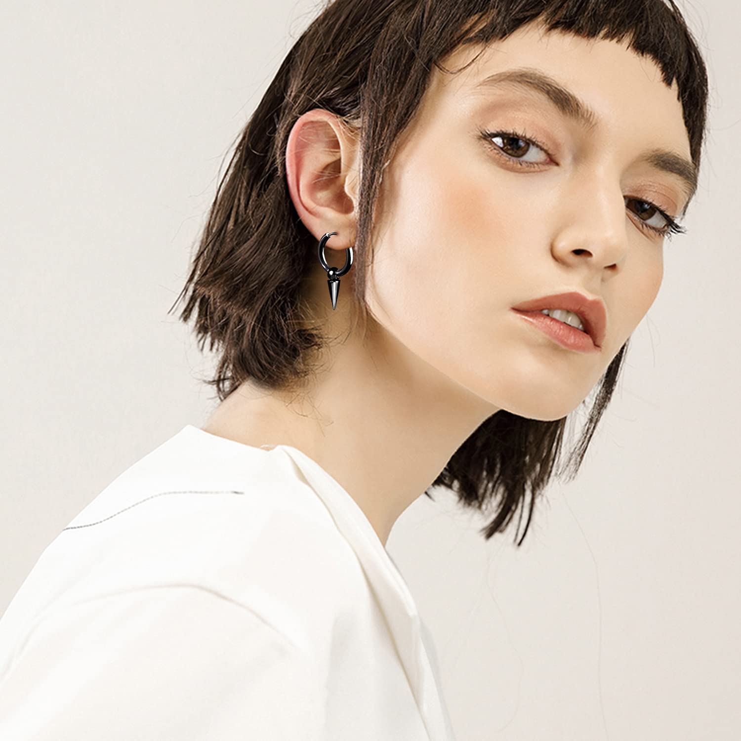Personalized Punk Spike Dangle Drop Hoop Earrings for Women & Men - Stainless Steel Cartilage, Tragus & Helix Cuff Earrings - Geometric Wrap Hoops for Gothic, Rock & Alternative Fashion