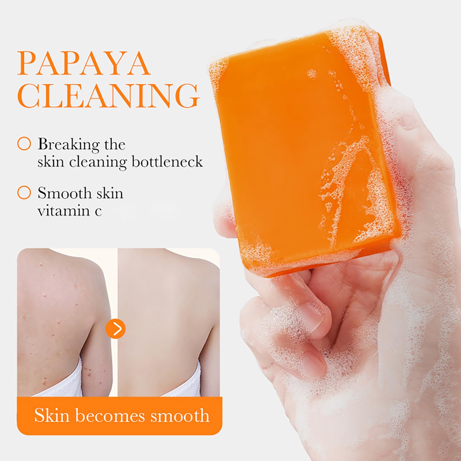 BIOAQUA Vitamin C Papaya Goat Milk Soap - Deep Cleansing Face & Body Bar for Oily Skin, Nourishes & Brightens Skin, 100g/3.5oz - Perfect for Daily Skincare Routine & Acne-Prone Skin