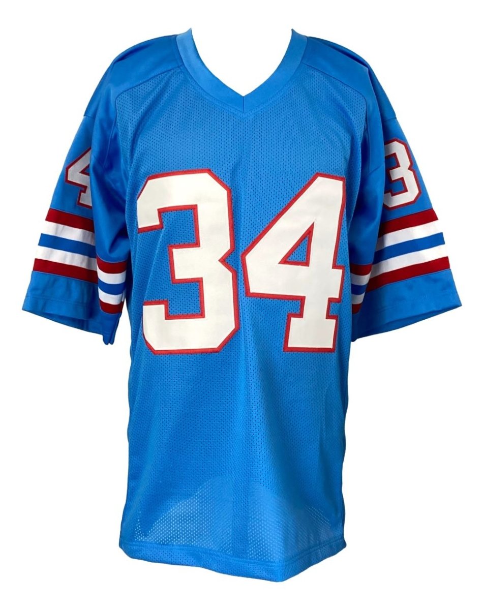 Earl Campbell Autographed Houston Oilers Light Blue Football Jersey - HOF 91 Inscribed BAS ITP - Perfect for Sports Memorabilia Collectors and NFL Fans Display