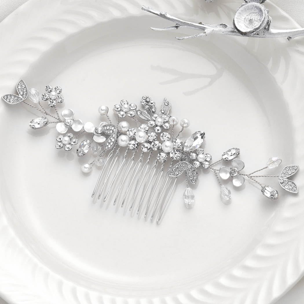 Casdre Crystal Wedding Hair Comb - Rhinestone Bridal Hairpiece with Floral Design for Women & Girls (Silver) | Perfect for Brides, Bridesmaids, Prom & Special Occasions