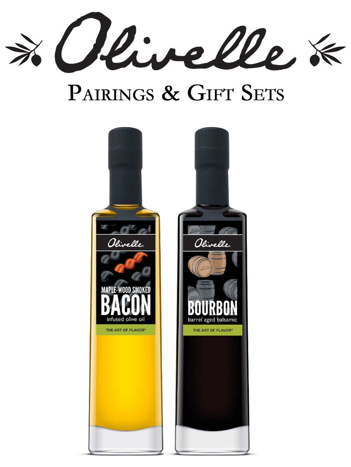 Olivelle Maple Wood Smoked Bacon Infused Olive Oil & Bourbon Barrel Aged Balsamic Vinegar Gift Set - Perfect for Salads, Charcuterie Boards & Gourmet Cooking