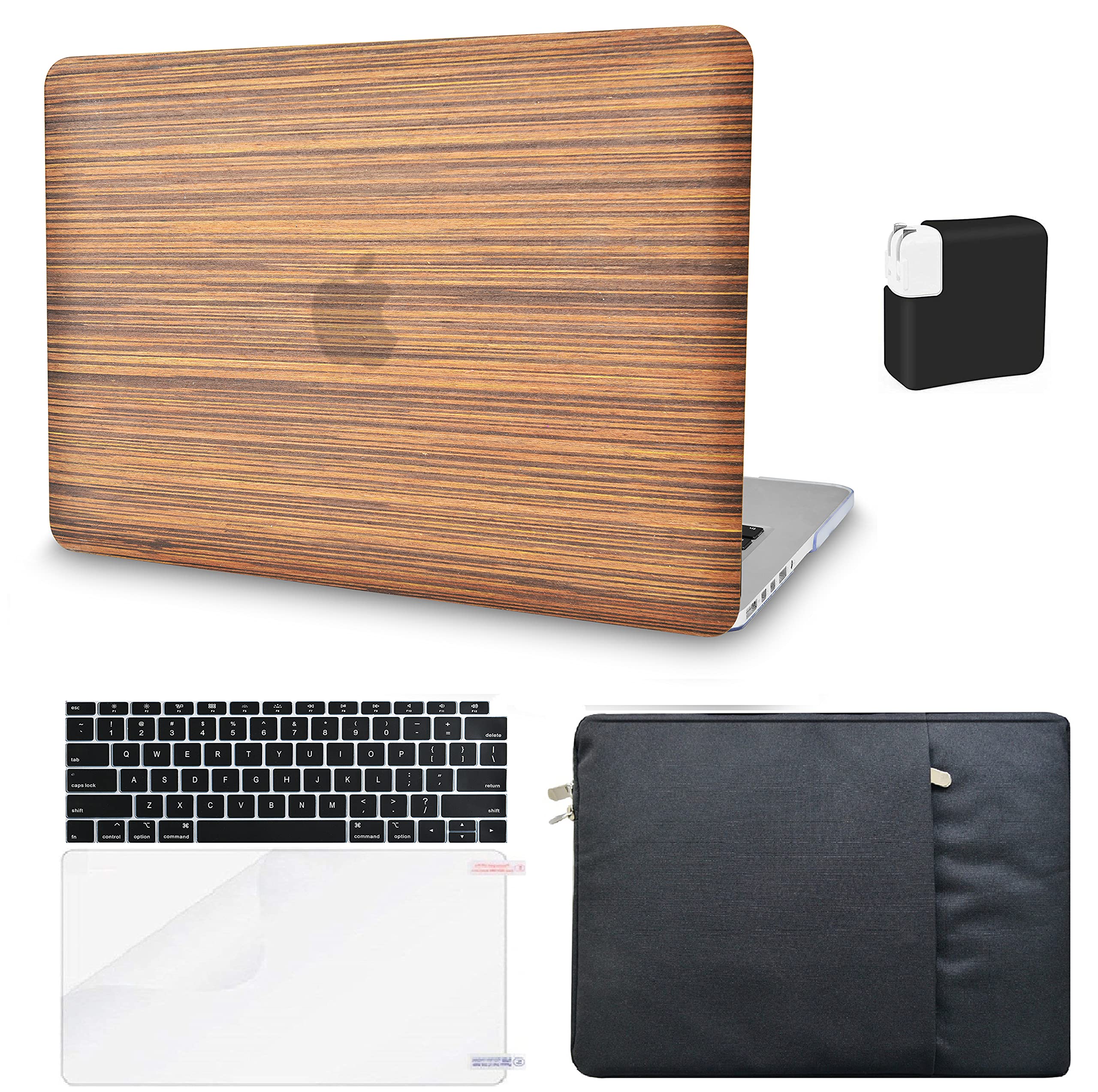 Premium Italian Leather Hard Shell Case for MacBook Air 13-inch (Retina Display) with Keyboard Cover, Sleeve, Screen Protector & Charger - Wood Leather Style | Perfect for Office, Travel & Everyday Protection