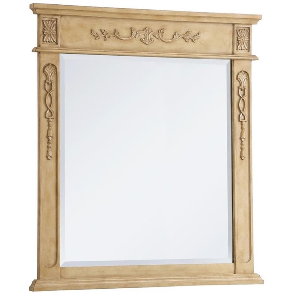 Elegant Danville 36x32 Inch Wood Framed Bathroom Mirror in Antique Beige - Perfect for Vanity, Powder Room & Farmhouse Style Decor