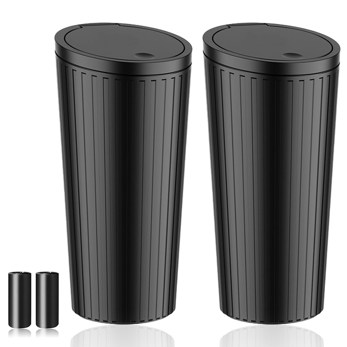 Leakproof Car Trash Can with Lid - 2 Pack for Cup Holder, Includes 40 Trash Bags - Perfect for Front & Back Seat Organization