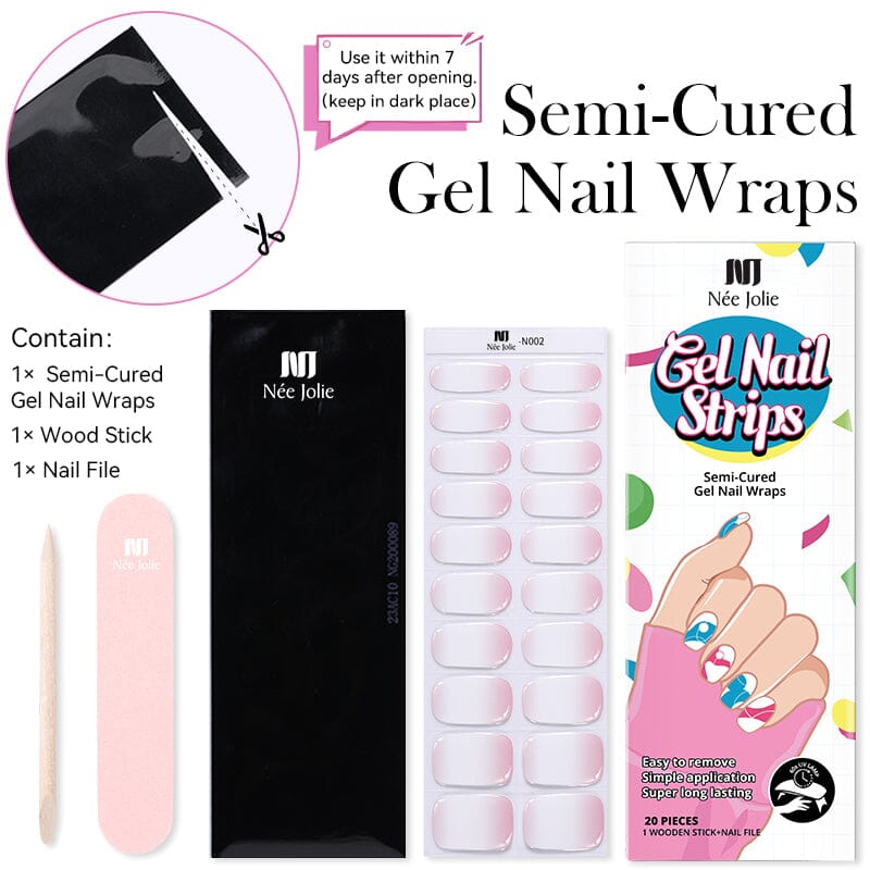 NEE JOLIE Semi Cured Gel Nail Wraps Kit - Long Lasting DIY Nail Art Stickers for Women | Perfect for Home Manicure, Parties & Special Occasions
