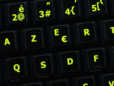 Glow in the Dark French Belgian Keyboard Stickers - Black Background for Laptop, Desktop & Notebook - Perfect for Low Light Typing & Gaming