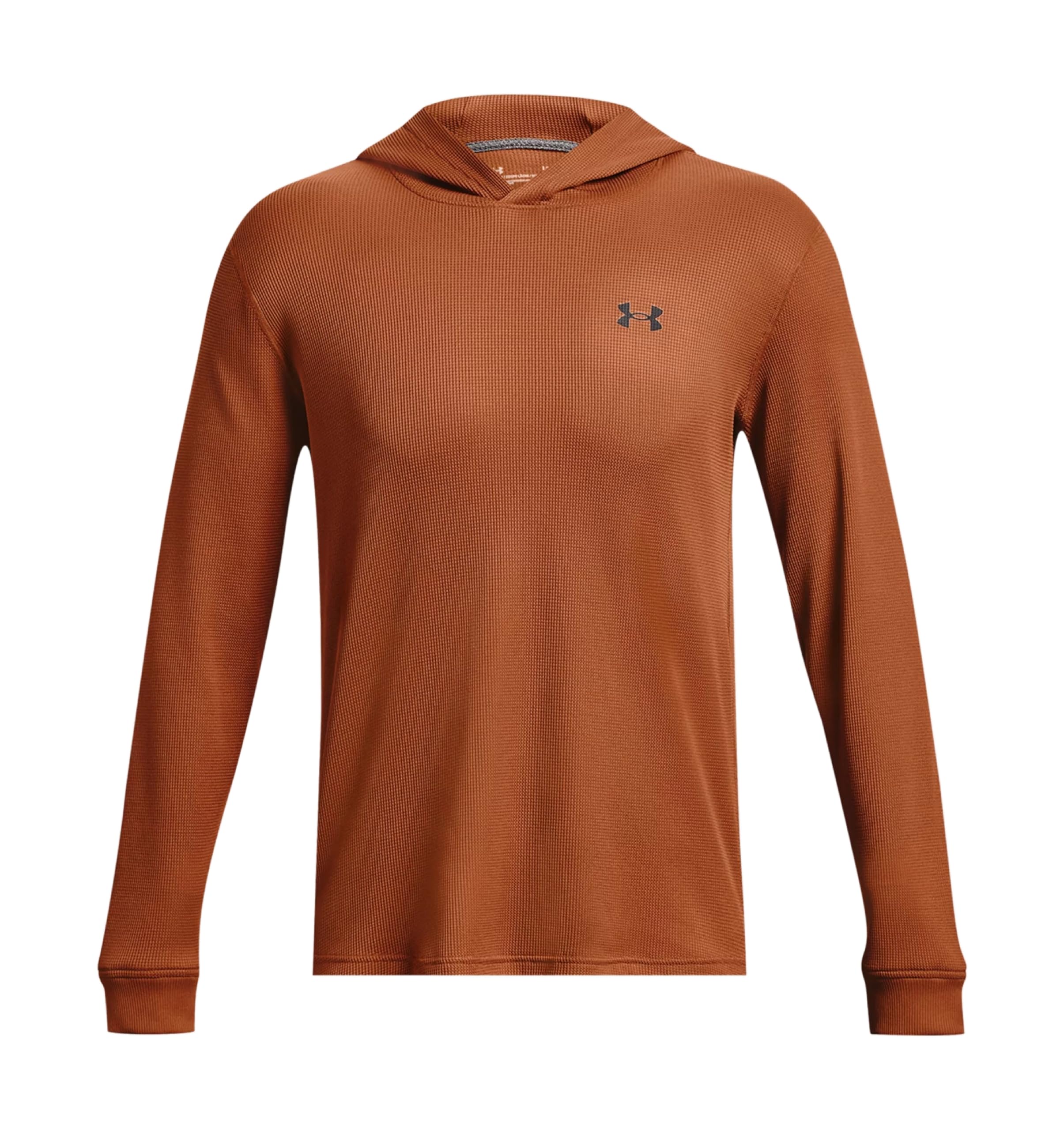 Under Armour Men's Waffle Athletic Hoodie Shirt - Breathable Workout Top for Gym & Running | US Size Medium, Alpha Fit, Copper Penny/Black Color | Perfect for Training, Jogging & Casual Wear