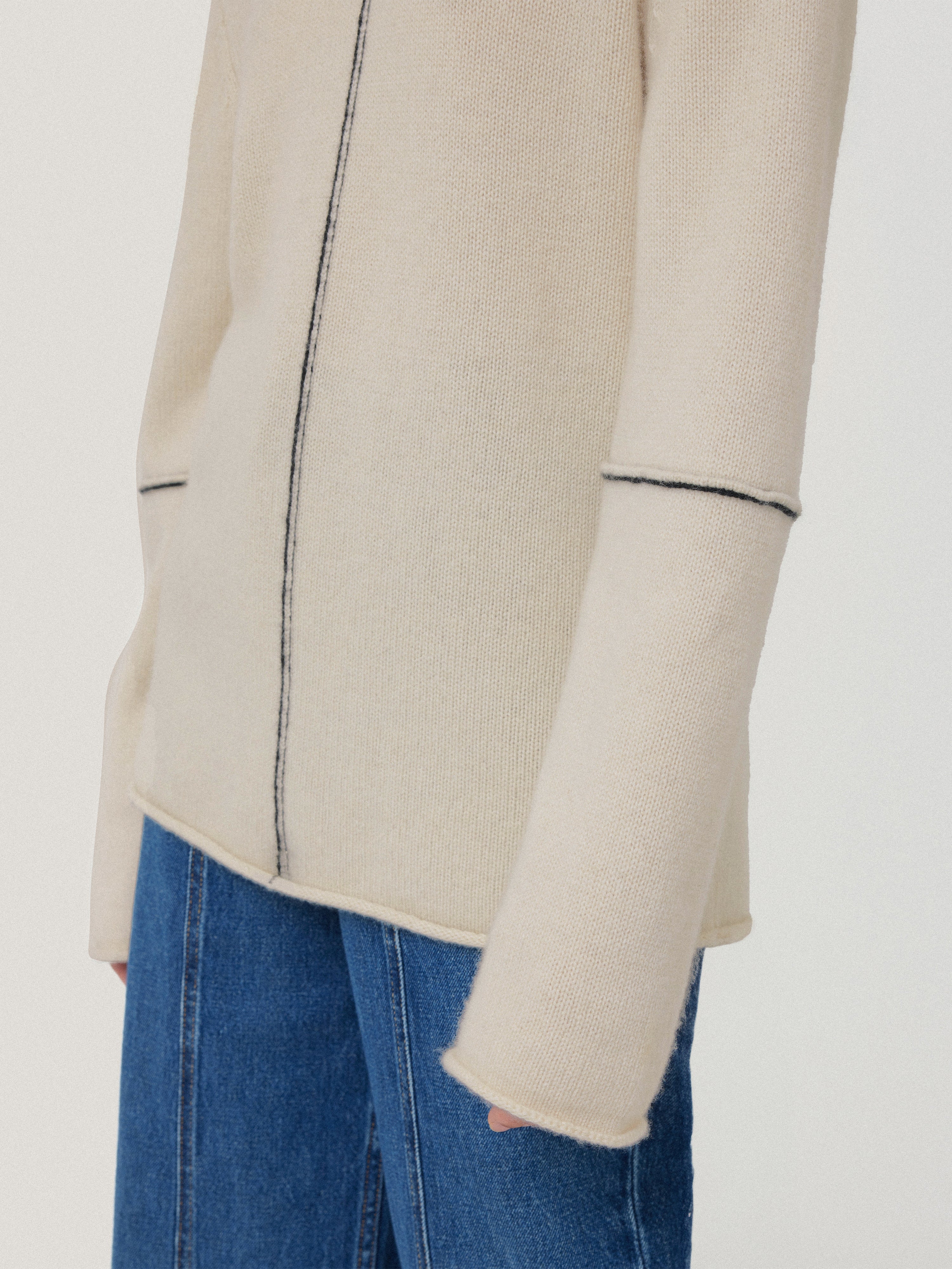 Premium Wool Cashmere Blend Line Jumper - Soft & Warm Cream Sweater for Women | Perfect for Winter Outfits & Cozy Layering