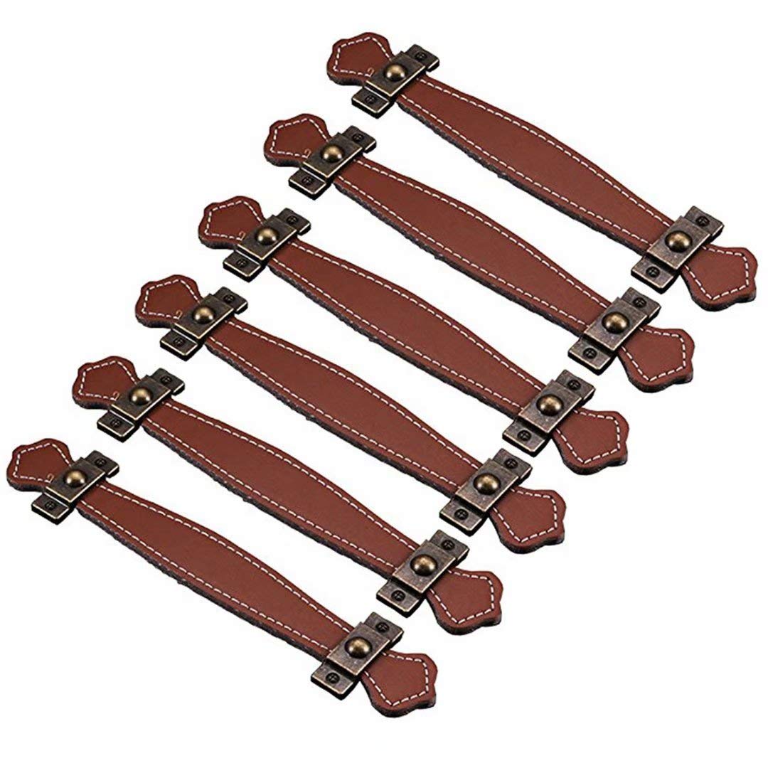 6PCS Vintage Leather Drawer Pulls & Knobs - Antique Style Handles for Briefcase, Suitcase, Wine Cabinet, Wooden Box, Wardrobe, Shoebox & Closet Furniture Hardware - Perfect for Home Office & Vintage Decor