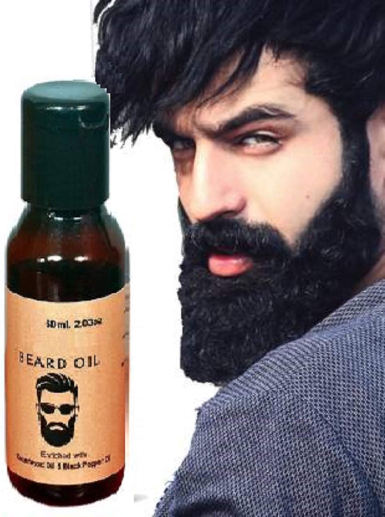Elecsera Advanced Beard Growth Oil for Men - Natural Almond & Thyme Formula (60ml) | Promotes Thicker, Fuller Facial Hair | Daily Grooming & Styling Essential