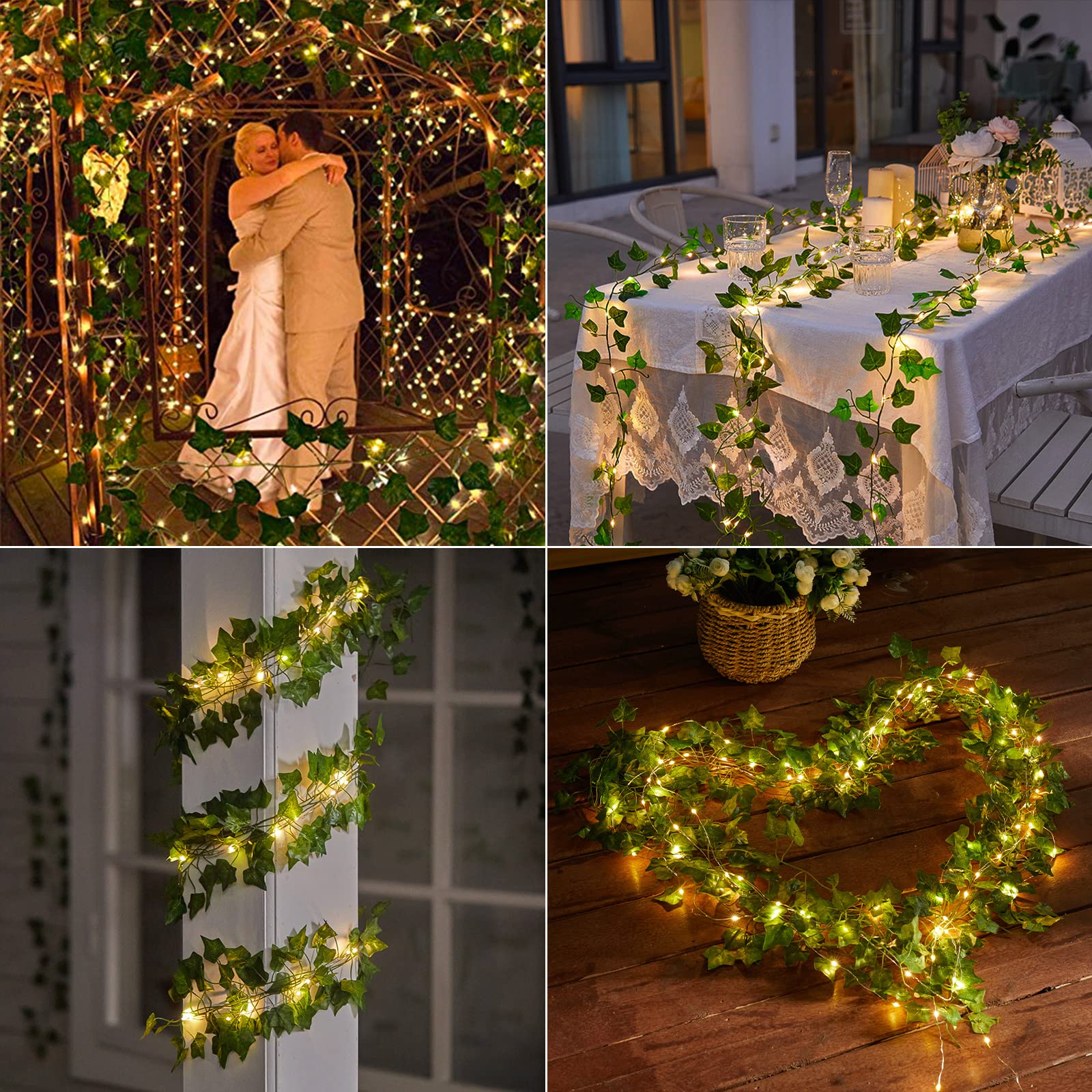 24-Pack Battery Operated String Lights with Artificial Ivy Vines - 7ft 110 LED Vine Lights with 8 Lighting Modes, Warm White for Bedroom, Wall Decor, Wedding, Indoor Party & Festival Lighting (Perfect for Creating Romantic Ambiance)