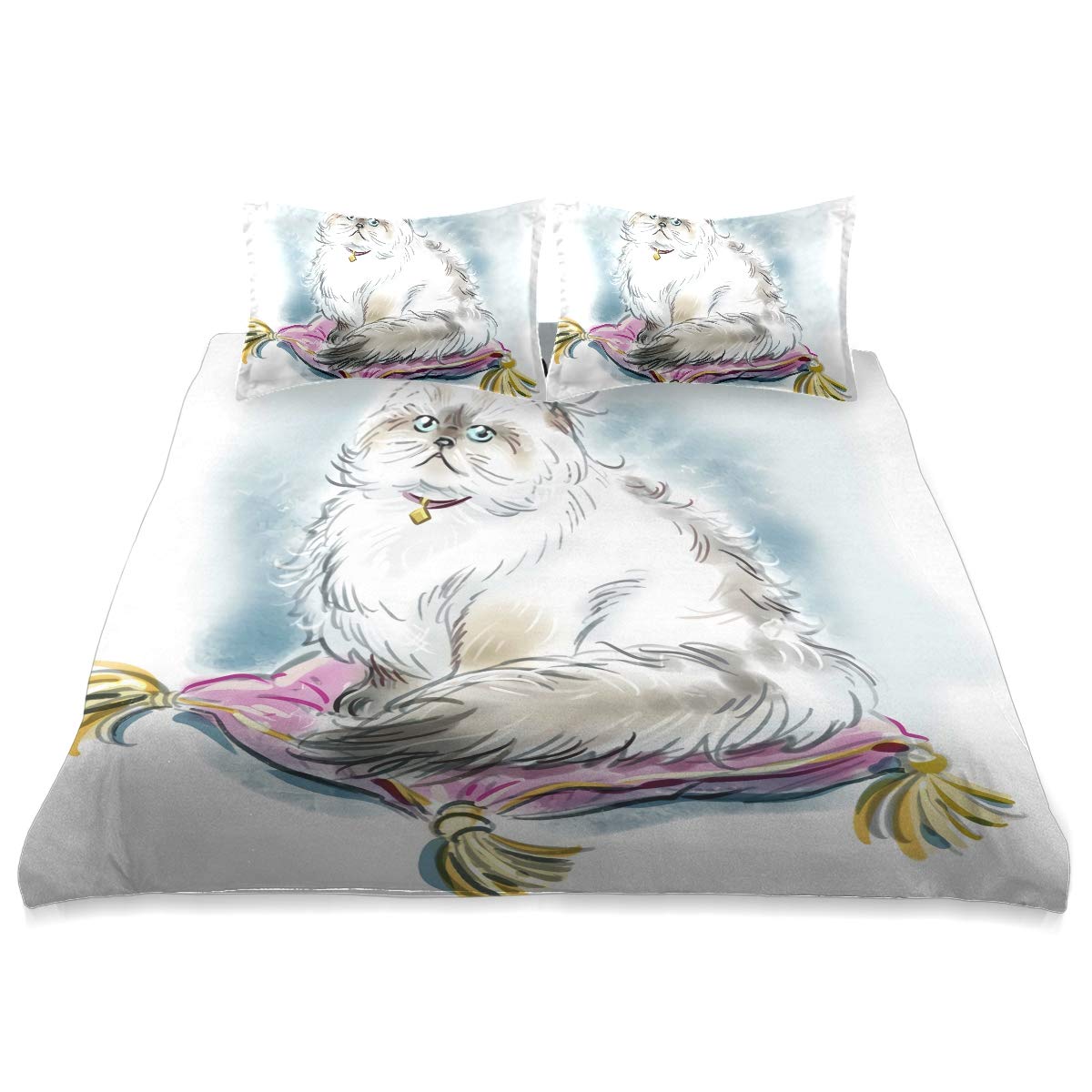 Persian Cat Artistic Painting King Size Comforter Set - 90x104 Inch All Season Soft & Comfortable Bedding Cover | Perfect for Cozy Bedrooms, Guest Rooms & Cat Lovers' Home Decor
