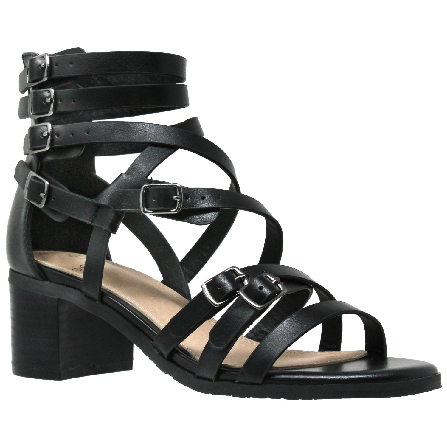 SOBEYO Women's Strappy Buckle Gladiator Sandals - Low Heel Comfortable Summer Walking Shoes for Beach, Vacation & Casual Outfits
