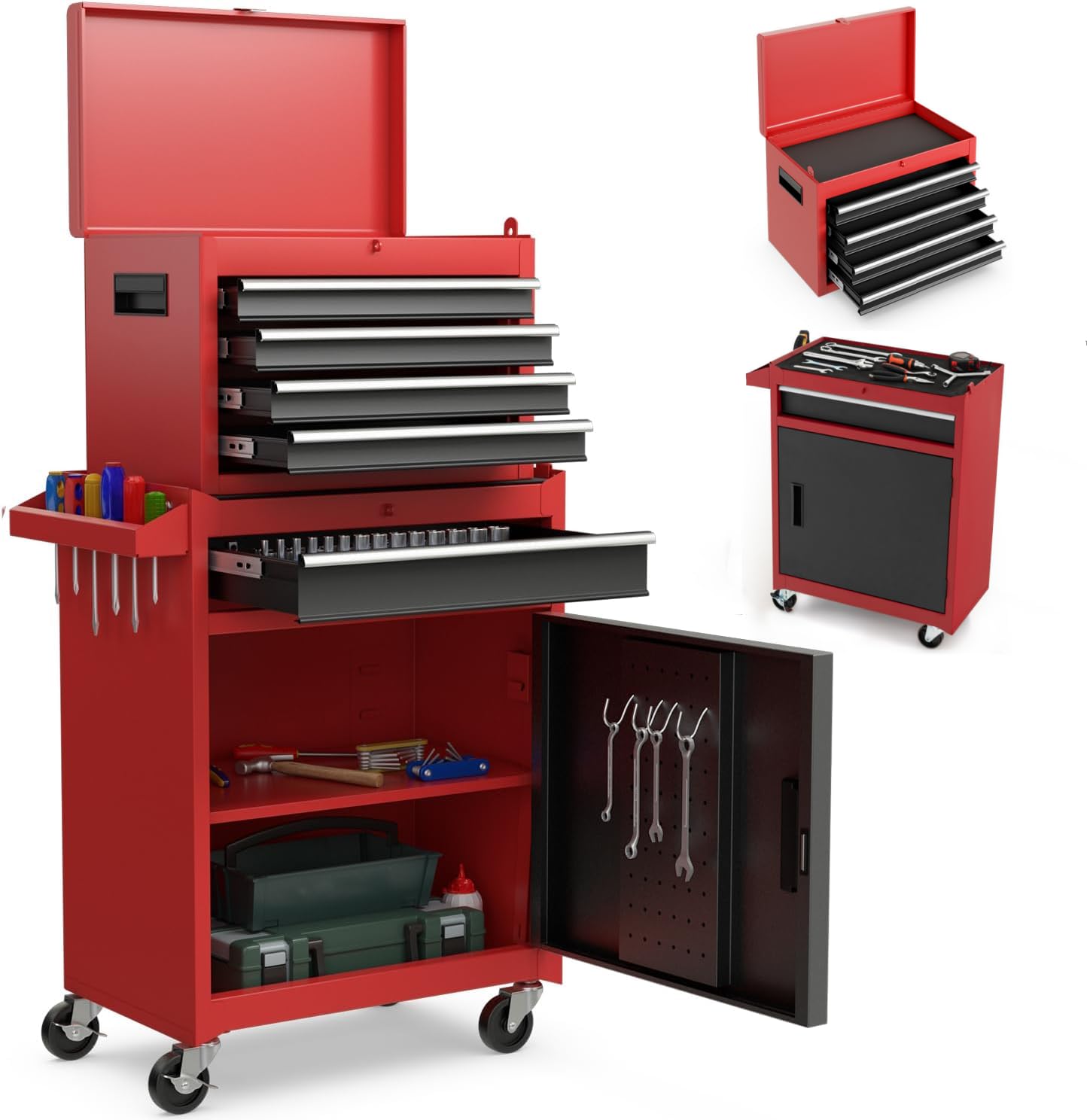 ERGOMASTER Heavy Duty 5-Drawer Rolling Tool Chest with Lockable Cabinet - Removable Storage for Garage, Workshop & Home Organization - Multicolor Tool Box for Professional Mechanics & DIY Enthusiasts