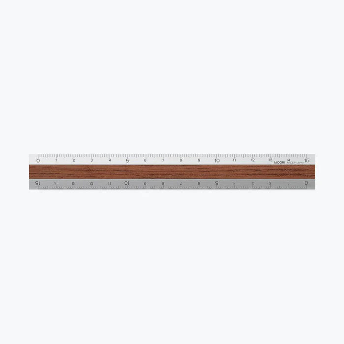 15cm Aluminum Ruler with Wood Inlay - Durable Measuring Tool for School, Office, DIY Projects & Crafting