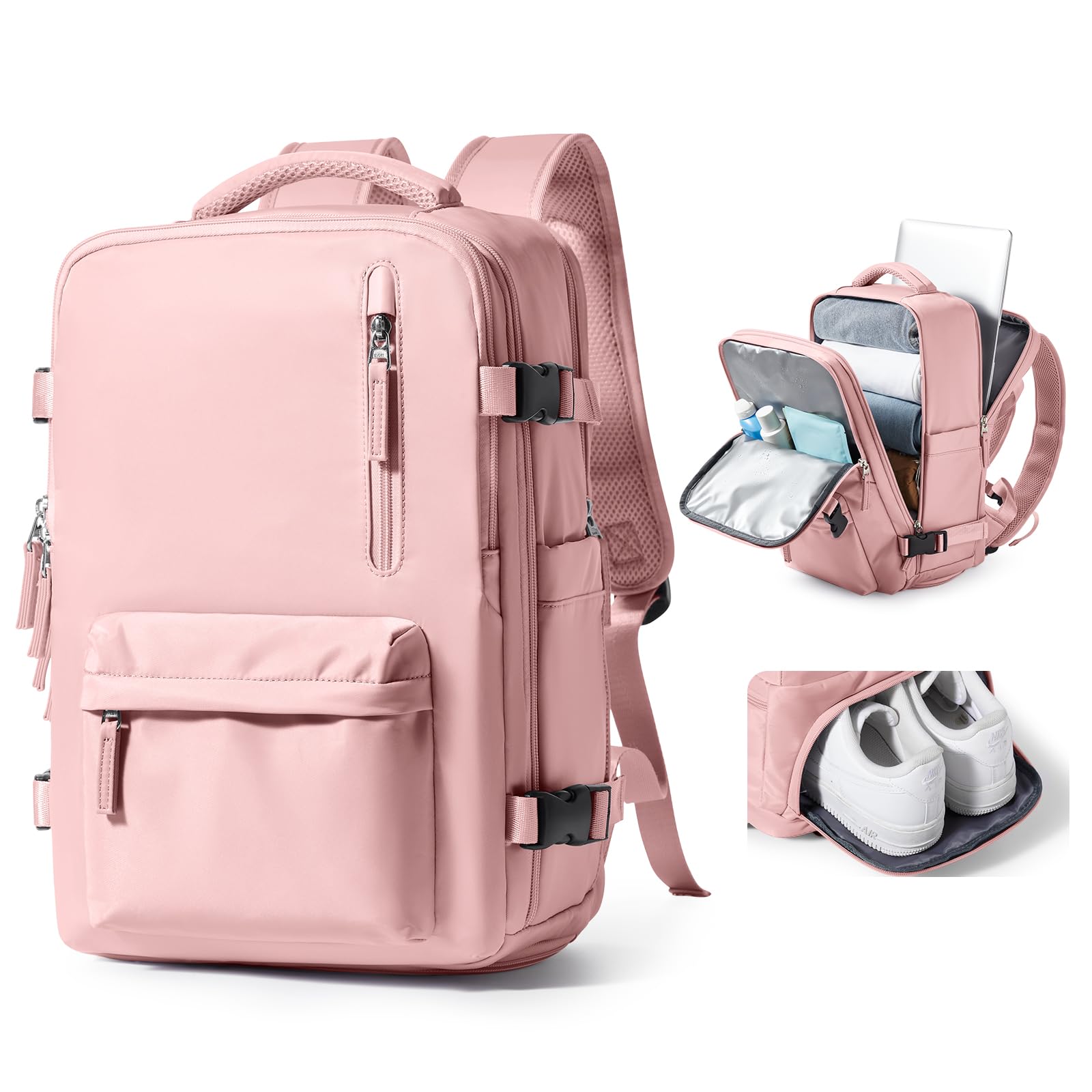 VGCUB 40L Large Travel Backpack for Women & Men - Waterproof Carry On Backpack with 17 Inch Laptop Compartment, Flight Approved Business Backpack - Perfect for Air Travel, Commuting & Outdoor Adventures (Pink)