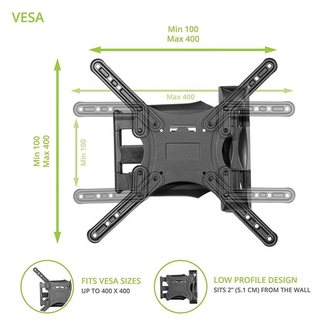 Kanto M300 Full Motion TV Wall Mount for 26-55 Inch Flat Screen TVs - Adjustable Articulating Arm for Living Room, Bedroom & Office Setup