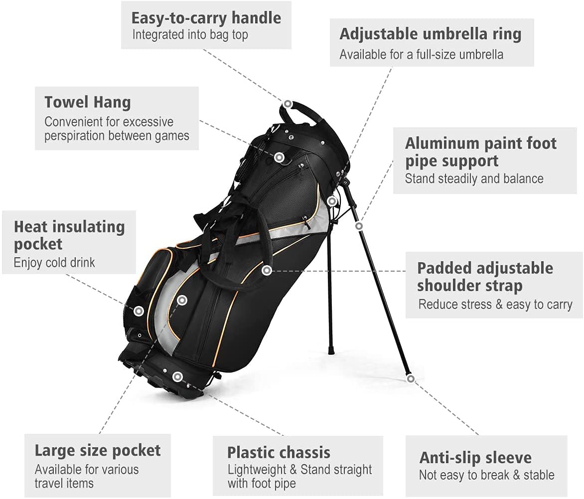 Mayjooy Golf Stand Bag - Lightweight & Portable Golf Bag with 8-Way Dividers | Durable Fabric & Easy Storage | Perfect for Golf Course, Driving Range & Travel | Black
