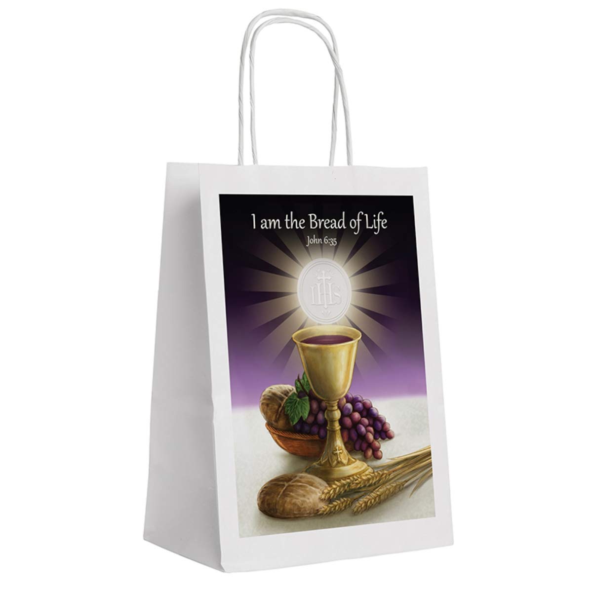 Christian Gift Bags - Bread of Life Thank You Favors for Sponsors & Godparents - Communion Gift Wrapping - 9 Inch Pack of 4 - Perfect for Baptisms, Christenings & Church Events