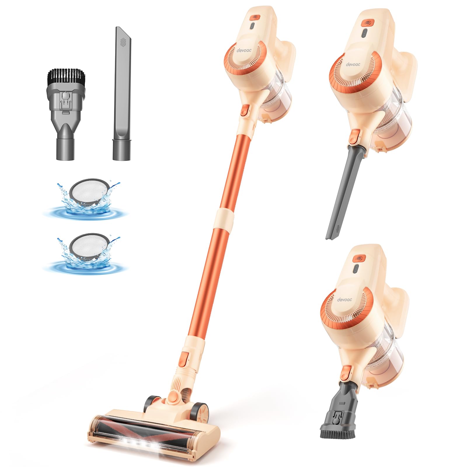 DEVOAC N300 Cordless Vacuum Cleaner - 6-in-1 Lightweight Stick Vacuum with 2200mAh Battery for Hard Floors & Pet Hair - Perfect for Home & Dorm Cleaning