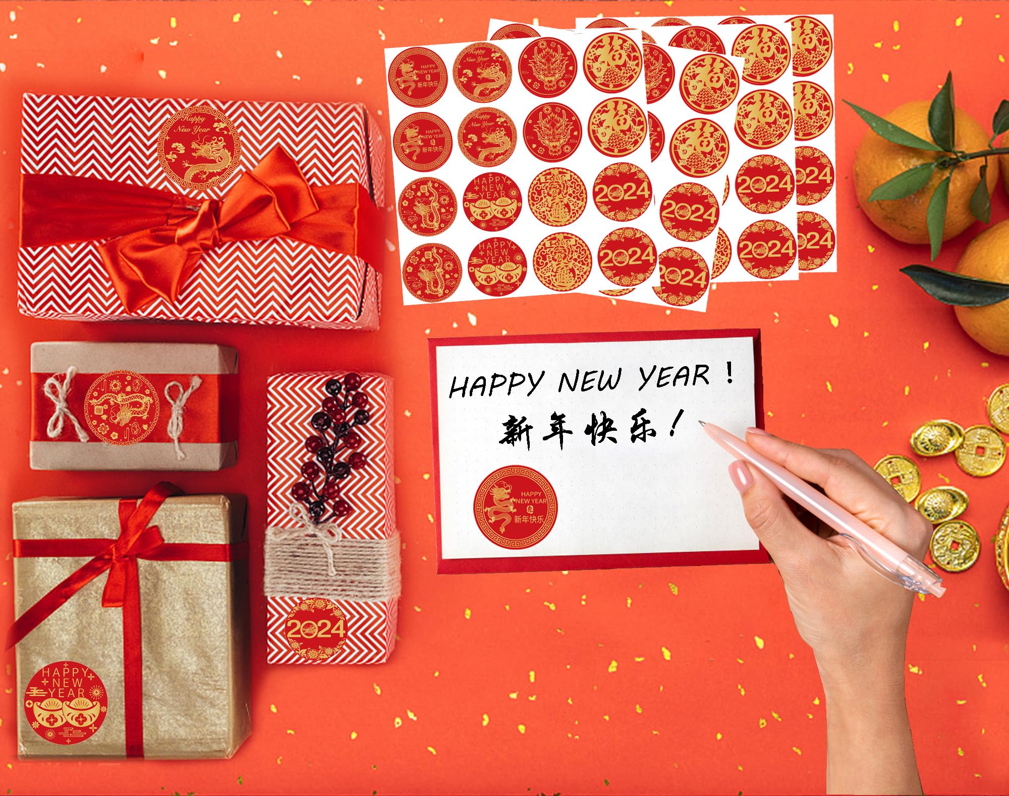 ELLZK Chinese New Year Candy Stickers - 2025 Year of The Snake Round Chocolate Candy Labels for Lunar New Year Decorations & Party Favors | Perfect for Festive Treats, Gift Wrapping, and Holiday Celebrations