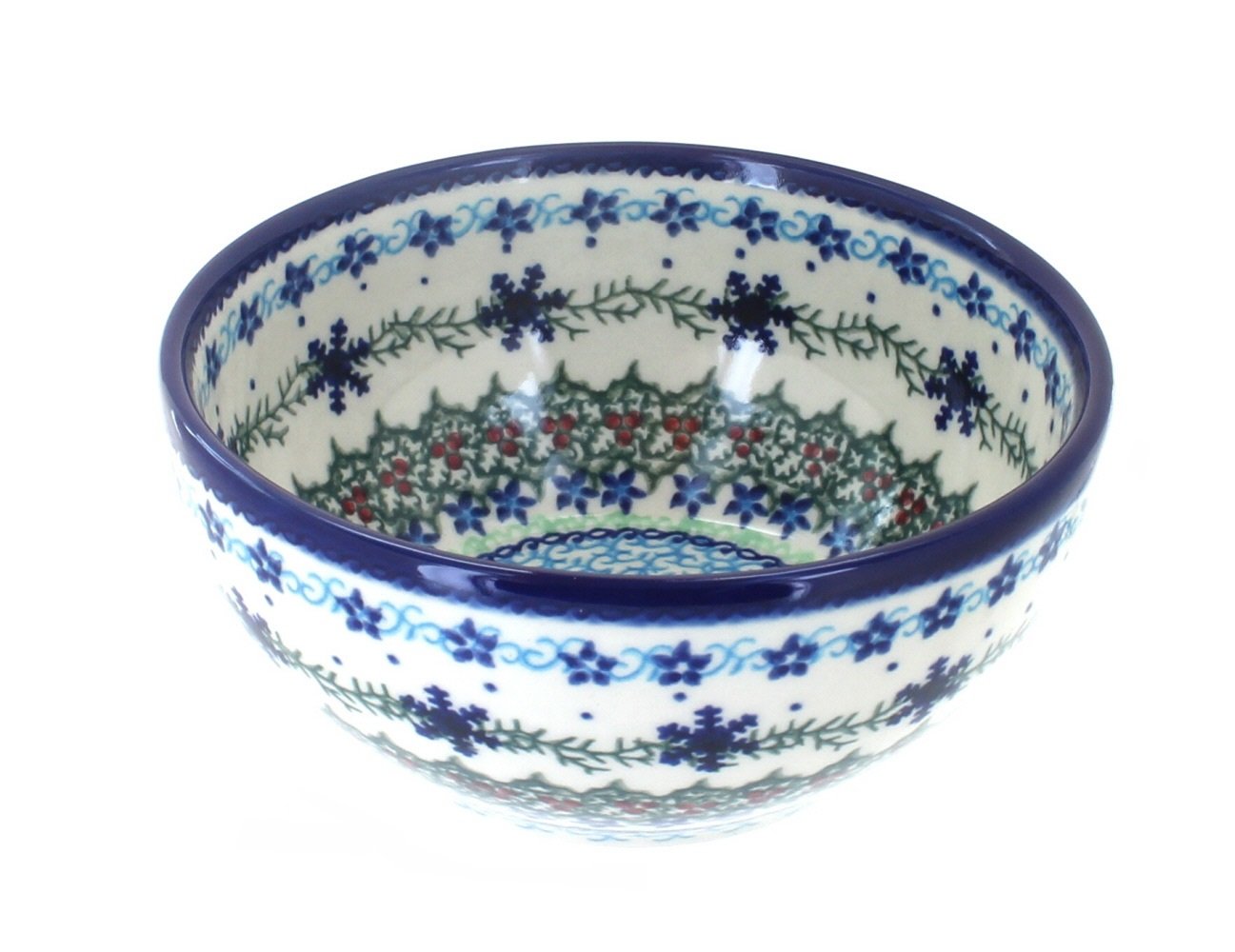 Handmade Blue Rose Polish Pottery Bowl - Winter Celebration Design for Cereal, Soup & Desserts | Perfect for Holiday Dining & Cozy Winter Meals