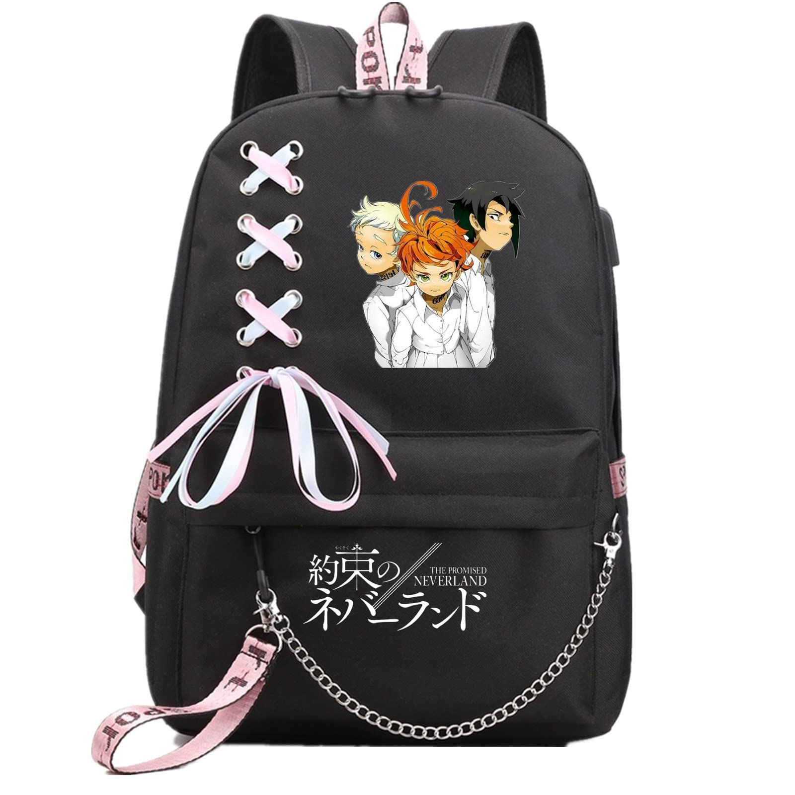 ISaikoy Anime The Promised Neverland Backpack - Lightweight School Bag for Students, Travel & Daily Use - Shoulder Bookbag Daypack Satchel with Emma & Norman Characters