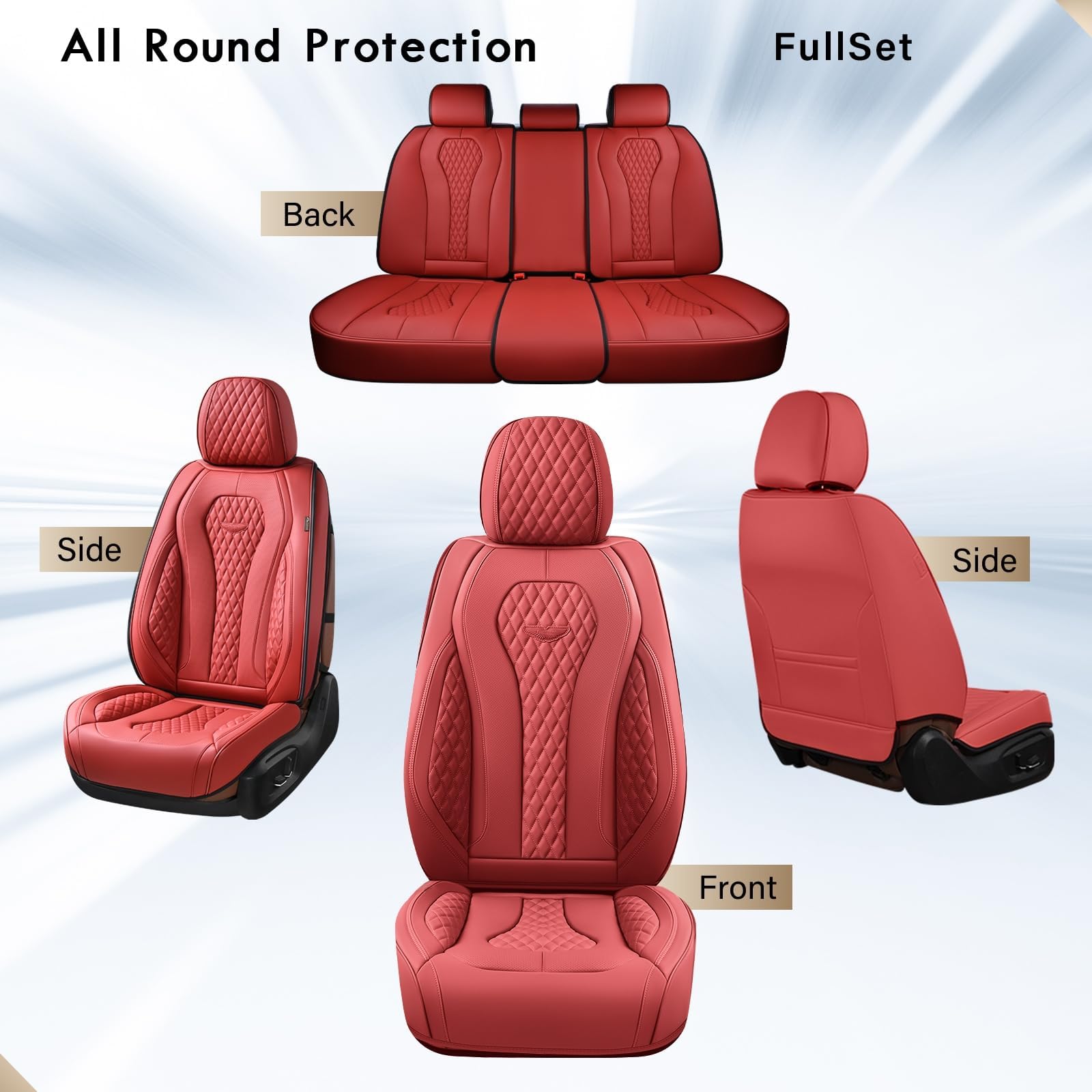 Coverado Universal Car Seat Covers Full Set - Waterproof Leather Seat Protectors for Front & Back Seats (Red) - Fits Most Vehicles | Perfect for Daily Commute, Road Trips & Pet Protection