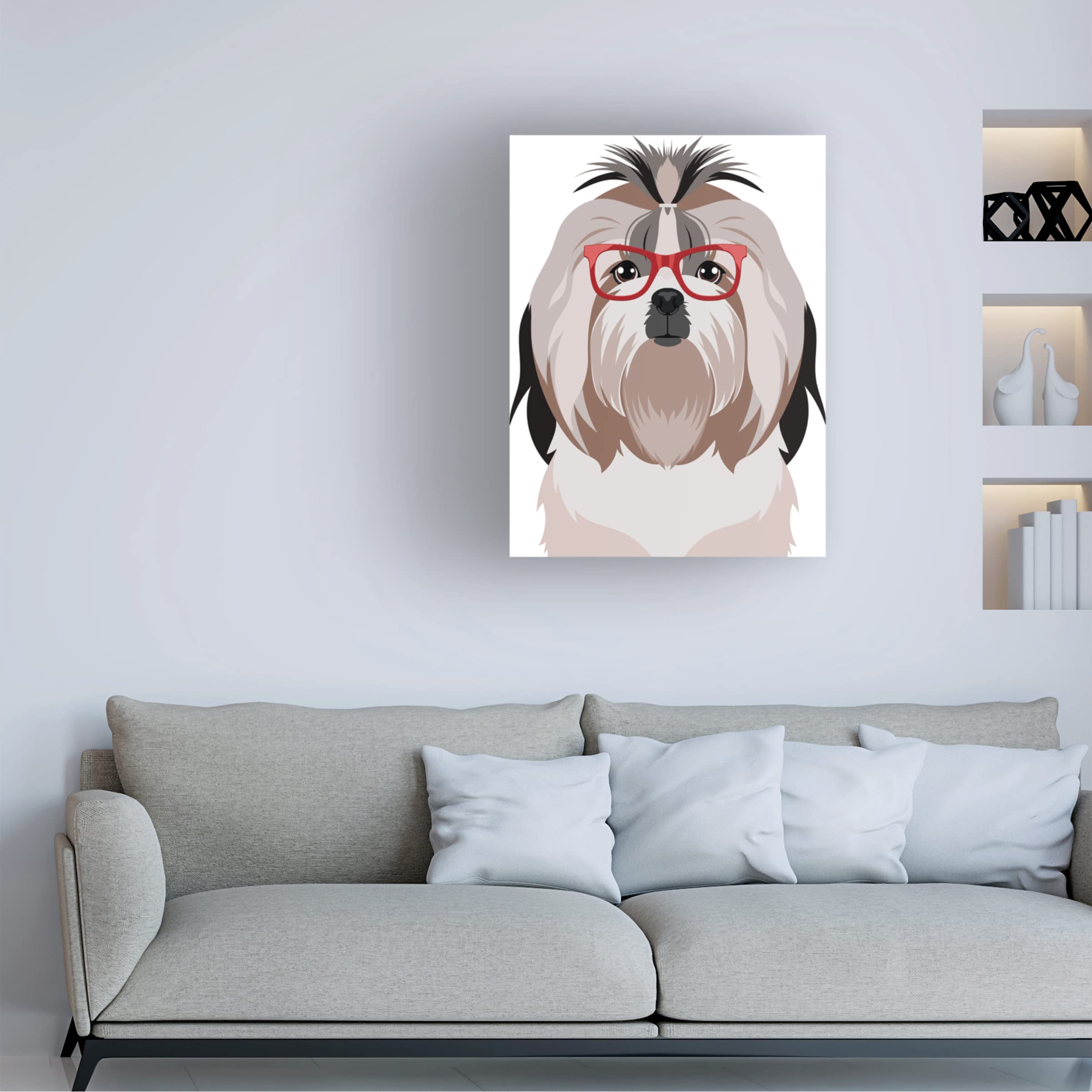 Shih Tzu Wearing Hipster Glasses Canvas Wall Art - Modern Pet Portrait Painting for Living Room, Bedroom & Office Decor - Funny Dog Gift for Pet Lovers