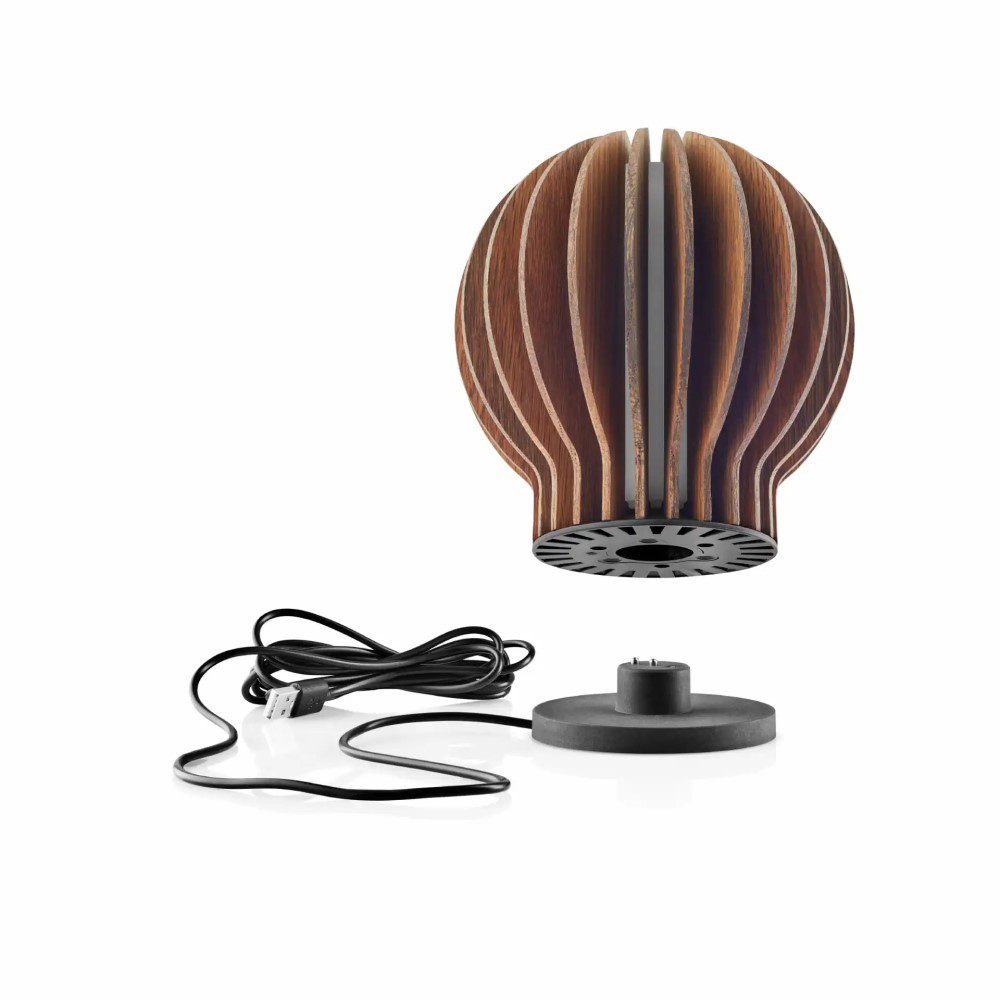 EVA SOLO Rechargeable LED Table Lamp - Round Smoked Oak Design, Dimmable & Portable for Bedroom, Living Room, Office Decor