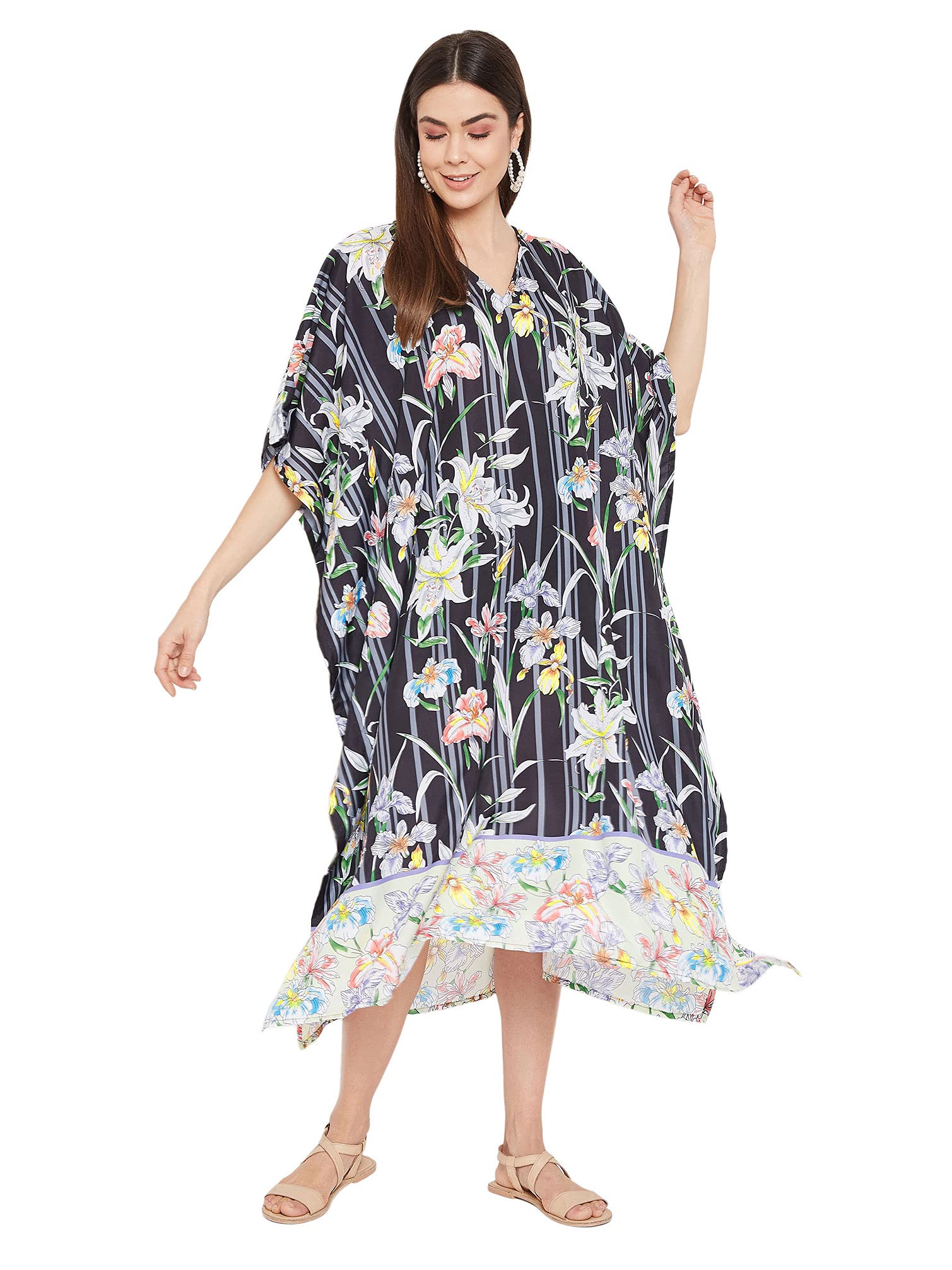 Gypsie Blu Women's Plus Size Kaftan Dress - Flowy Kimono Style Polyester Maxi Dress for Casual & Evening Wear | Beach Cover Up, Lounge Wear, Summer Vacation Outfit