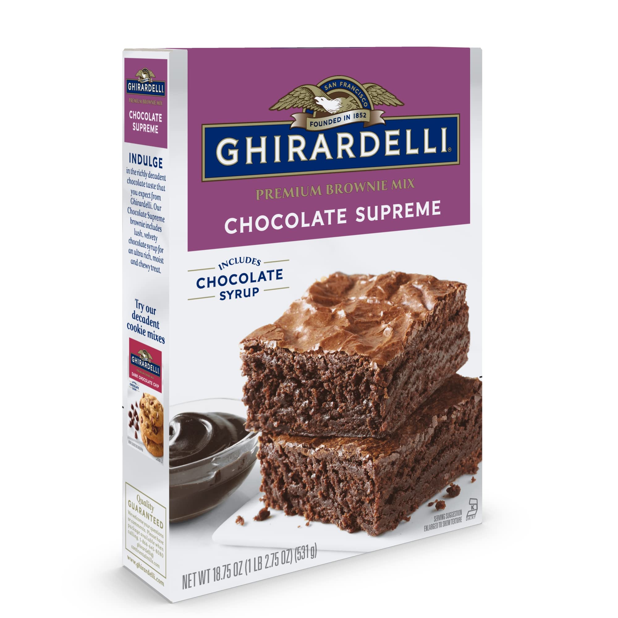 Ghirardelli Chocolate Supreme Brownie Mix with Chocolate Syrup - 18.75 oz (Pack of 12) | Premium Baking Mix for Homemade Brownies, Desserts & Gifts | Perfect for Parties, Holidays & Family Treats