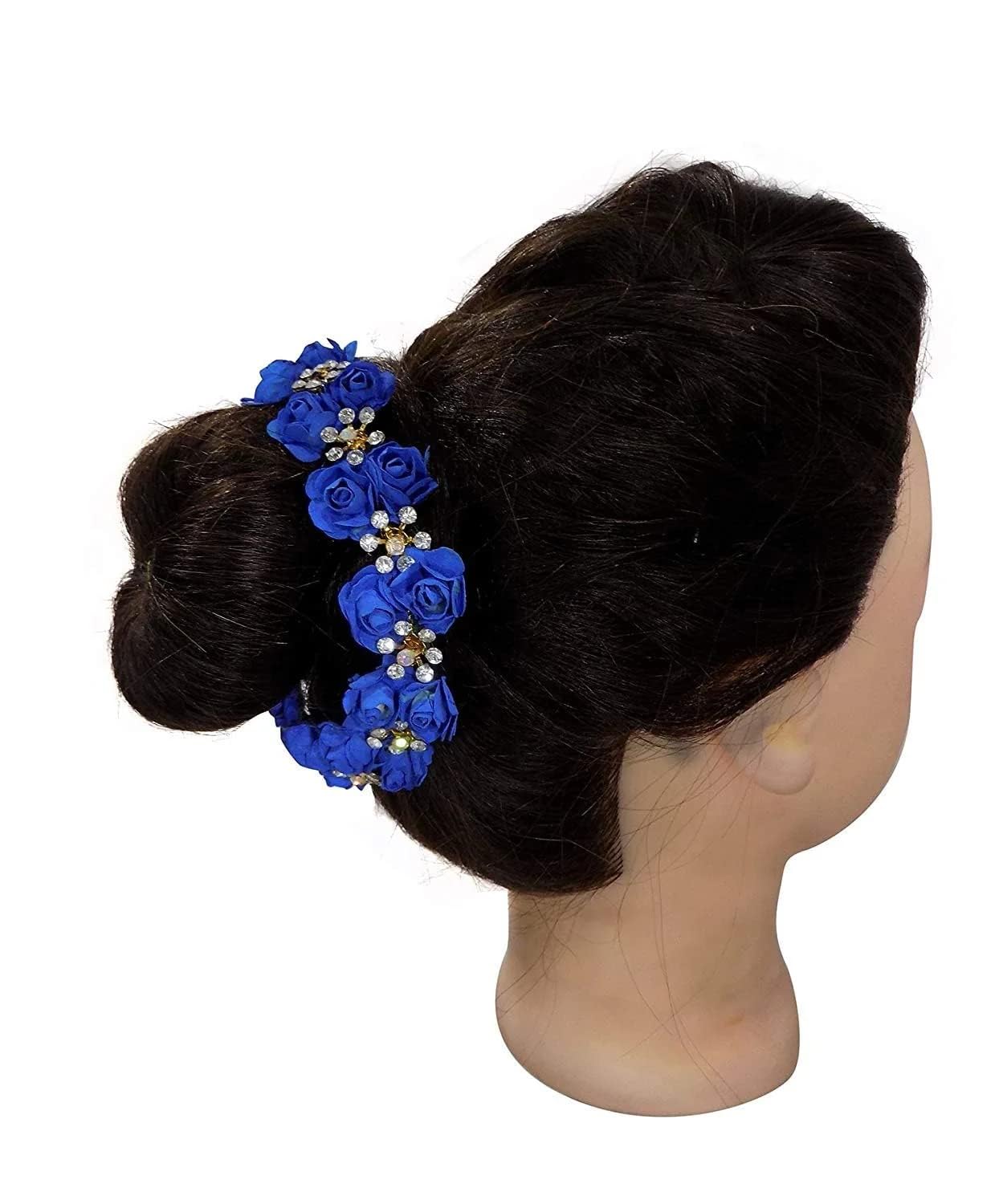 APOEM Blue Bun Decoration Hair Gajra for Women & Girls - Wedding Hair Accessories, Party Hair Jewelry, Bridal Hairpiece for Special Occasions